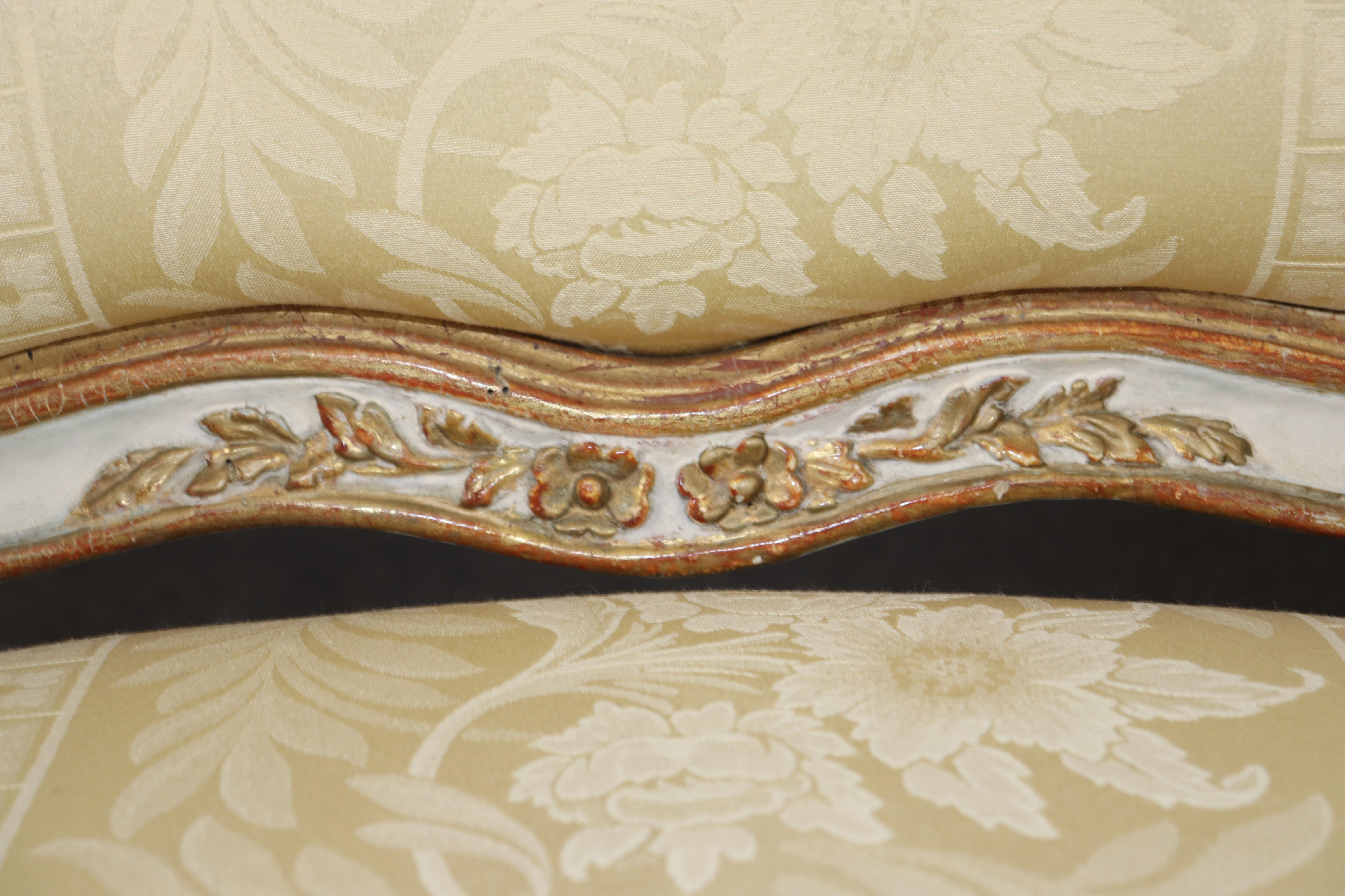 Superb Pair of 19th Century French Louis XV Paint Decorated Giltwood Armchairs For Sale 11