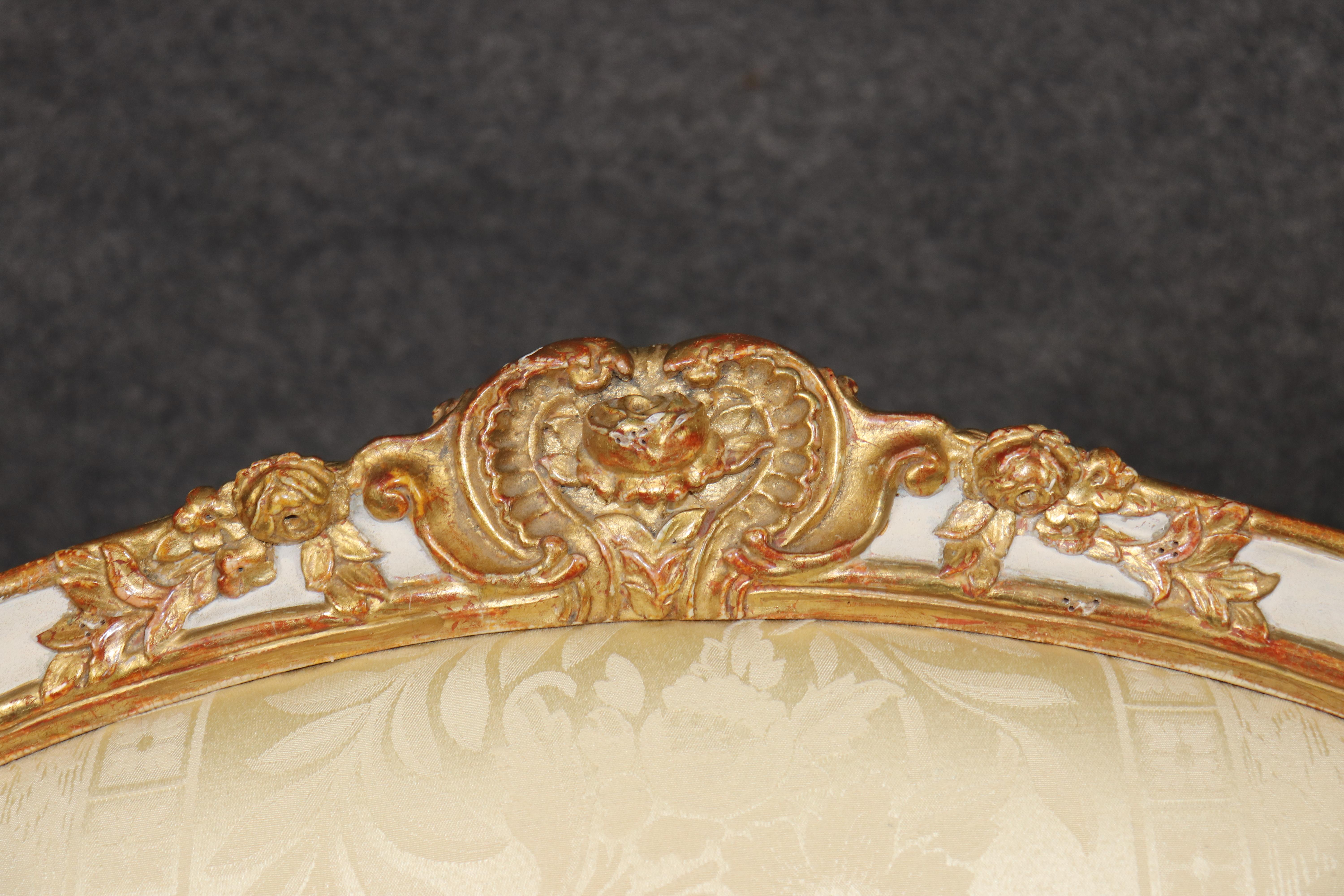 Superb Pair of 19th Century French Louis XV Paint Decorated Giltwood Armchairs For Sale 12