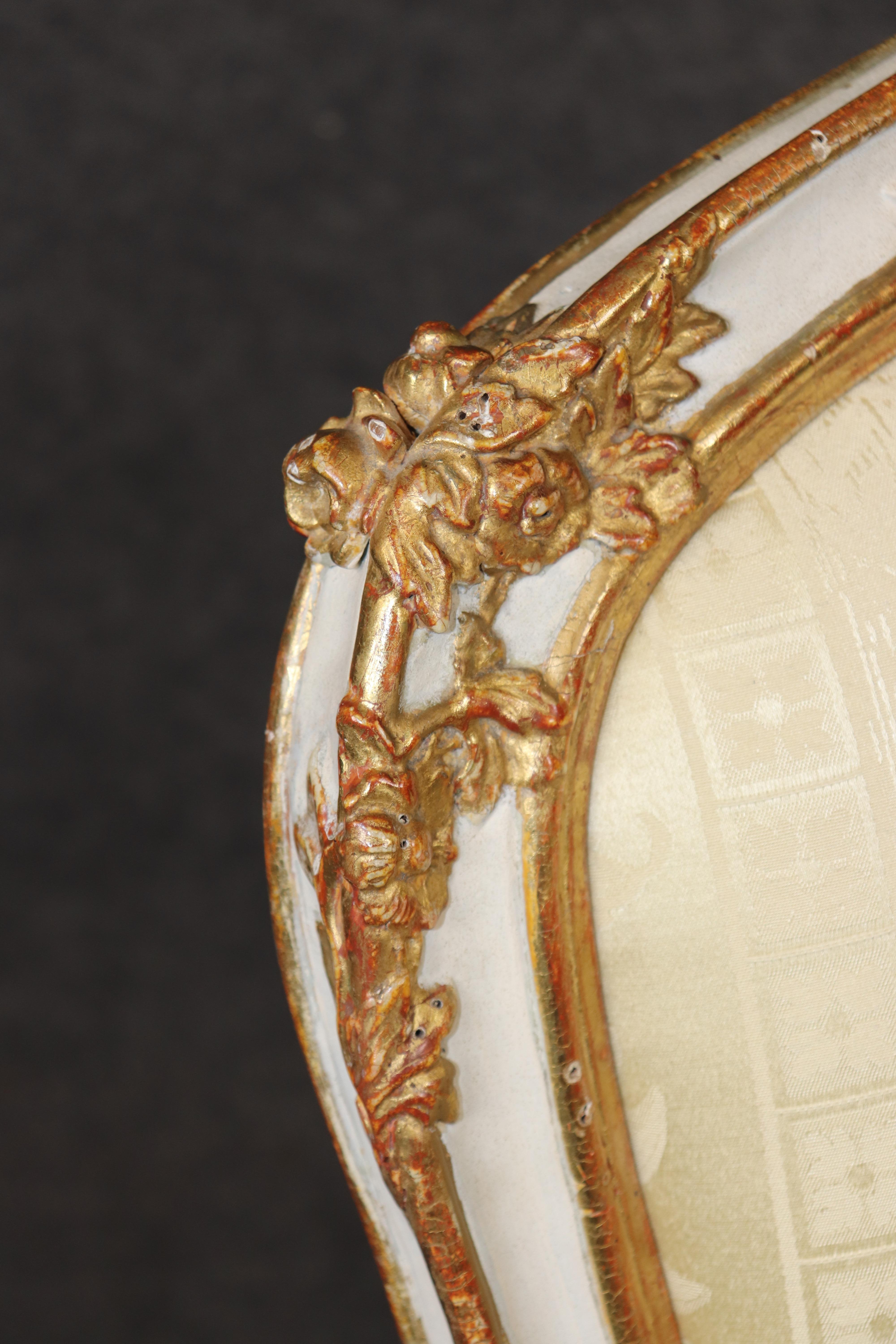 Superb Pair of 19th Century French Louis XV Paint Decorated Giltwood Armchairs For Sale 13