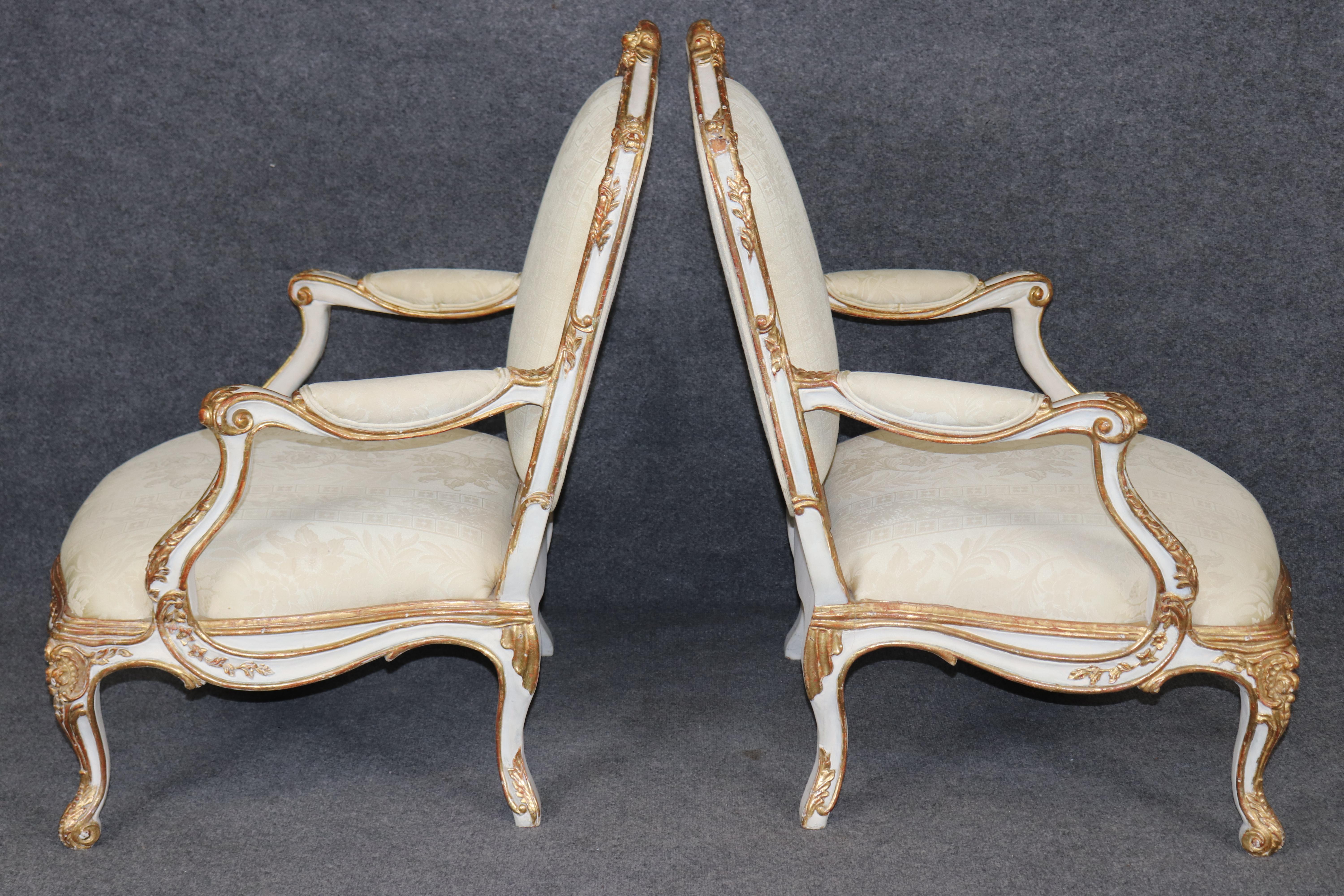 Late 19th Century Superb Pair of 19th Century French Louis XV Paint Decorated Giltwood Armchairs For Sale