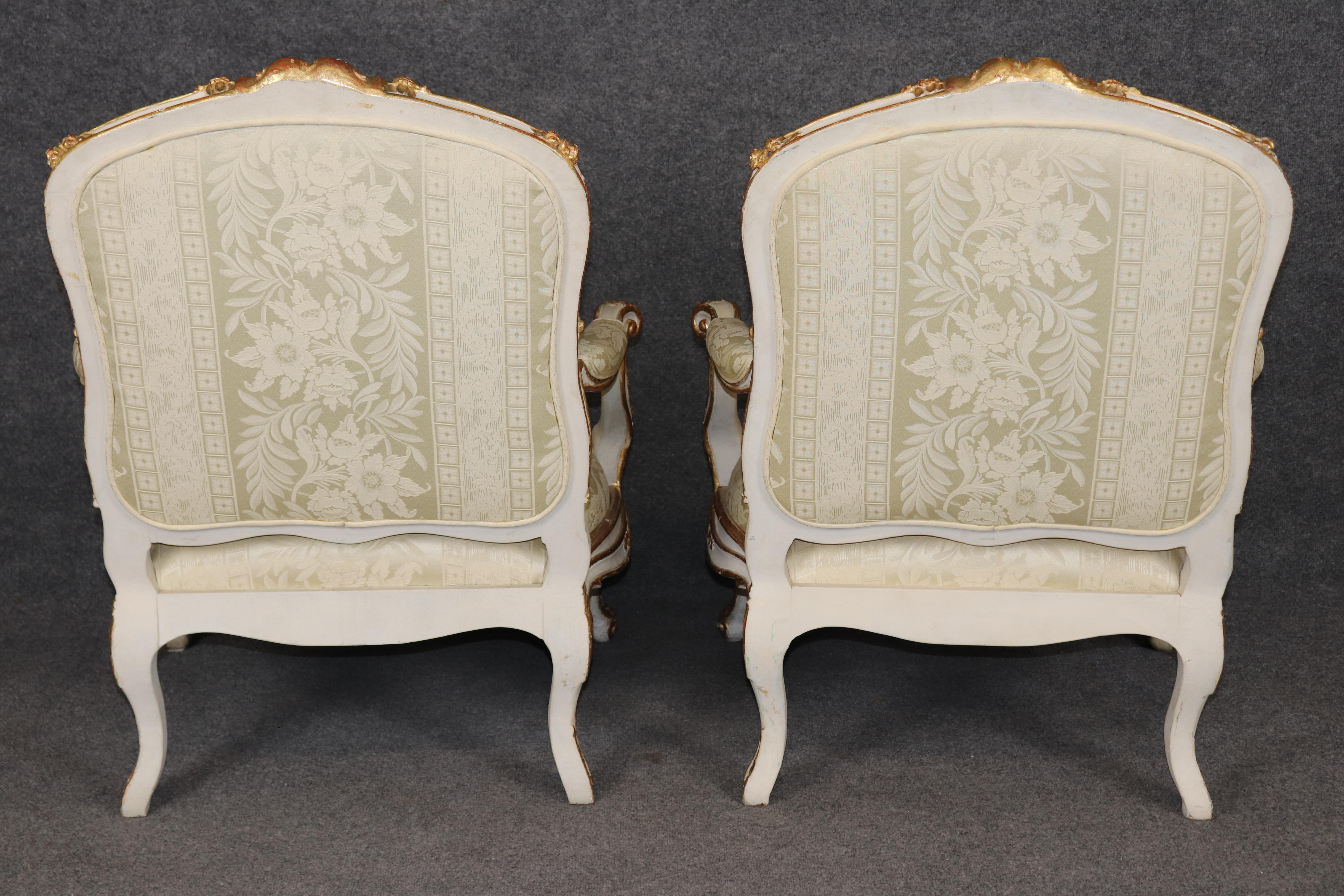 Walnut Superb Pair of 19th Century French Louis XV Paint Decorated Giltwood Armchairs For Sale