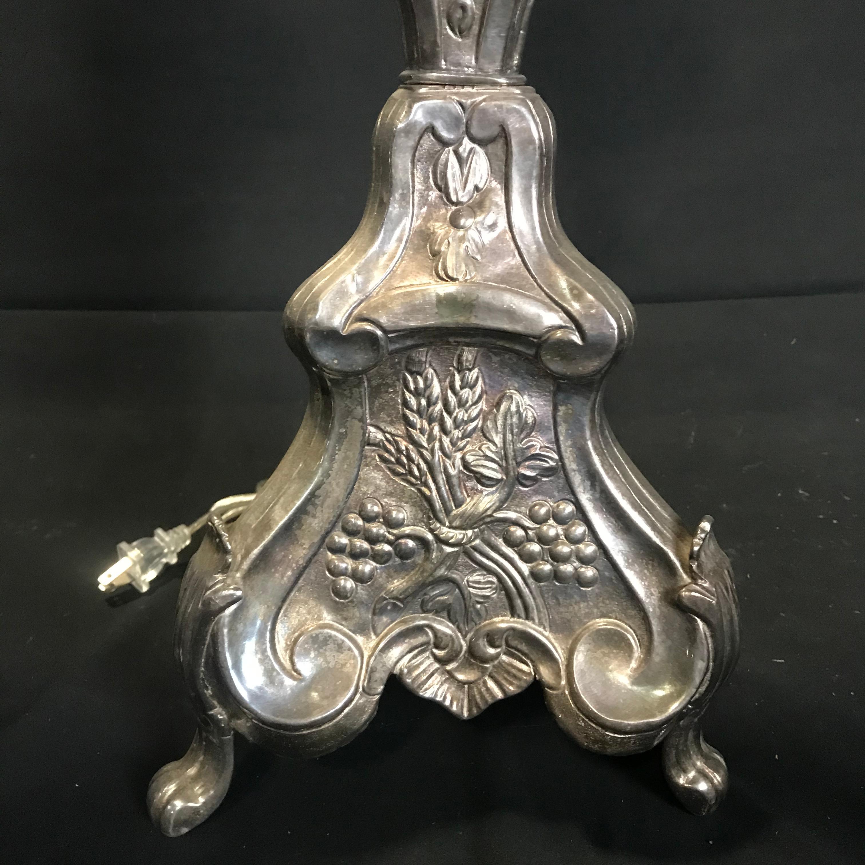 Superb Pair of 19th Century French Silvered Bronze Altar Stick Lamps 2