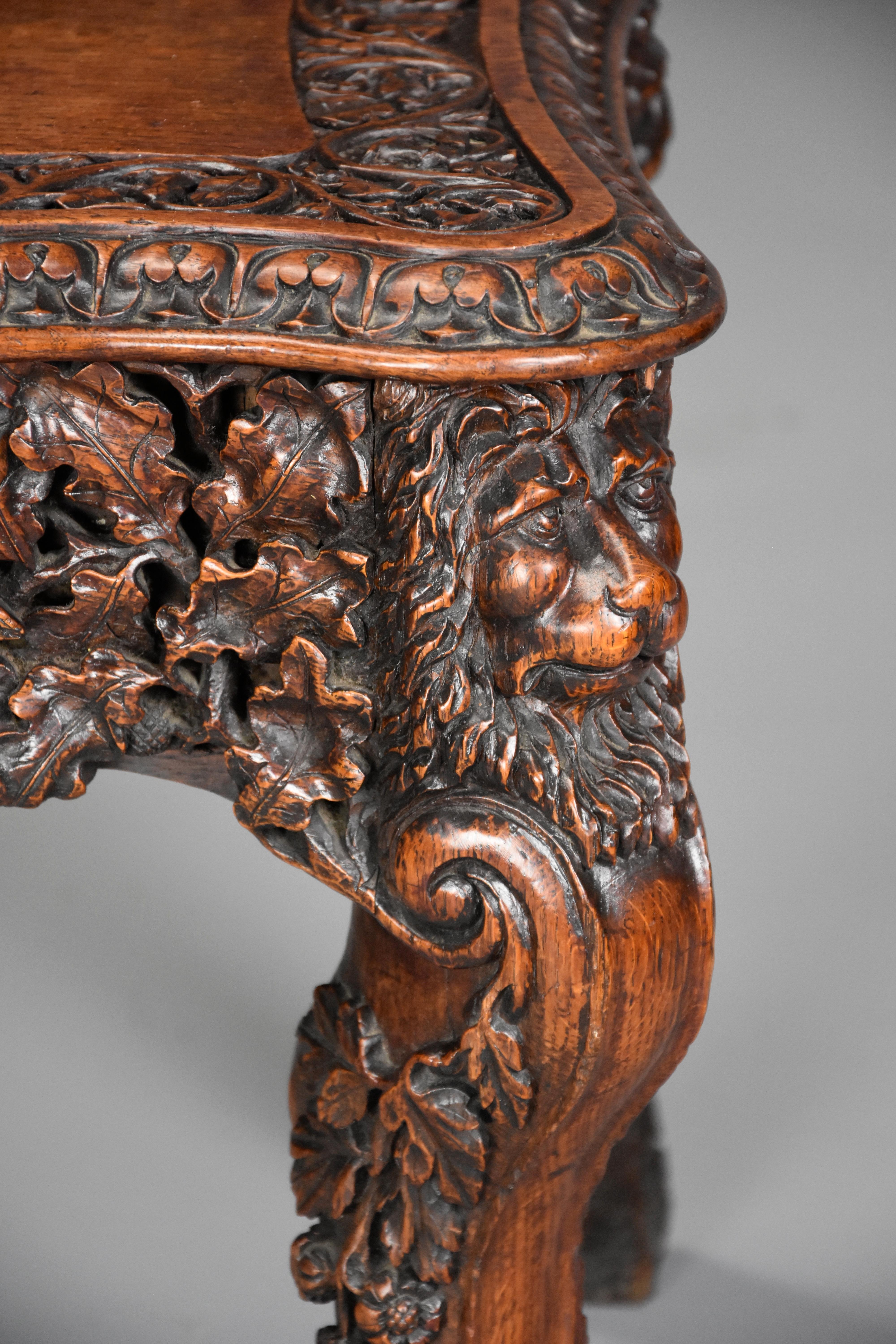 Pair of 19th Century Exhibition Quality Carved Oak Chairs of Large Proportion For Sale 9