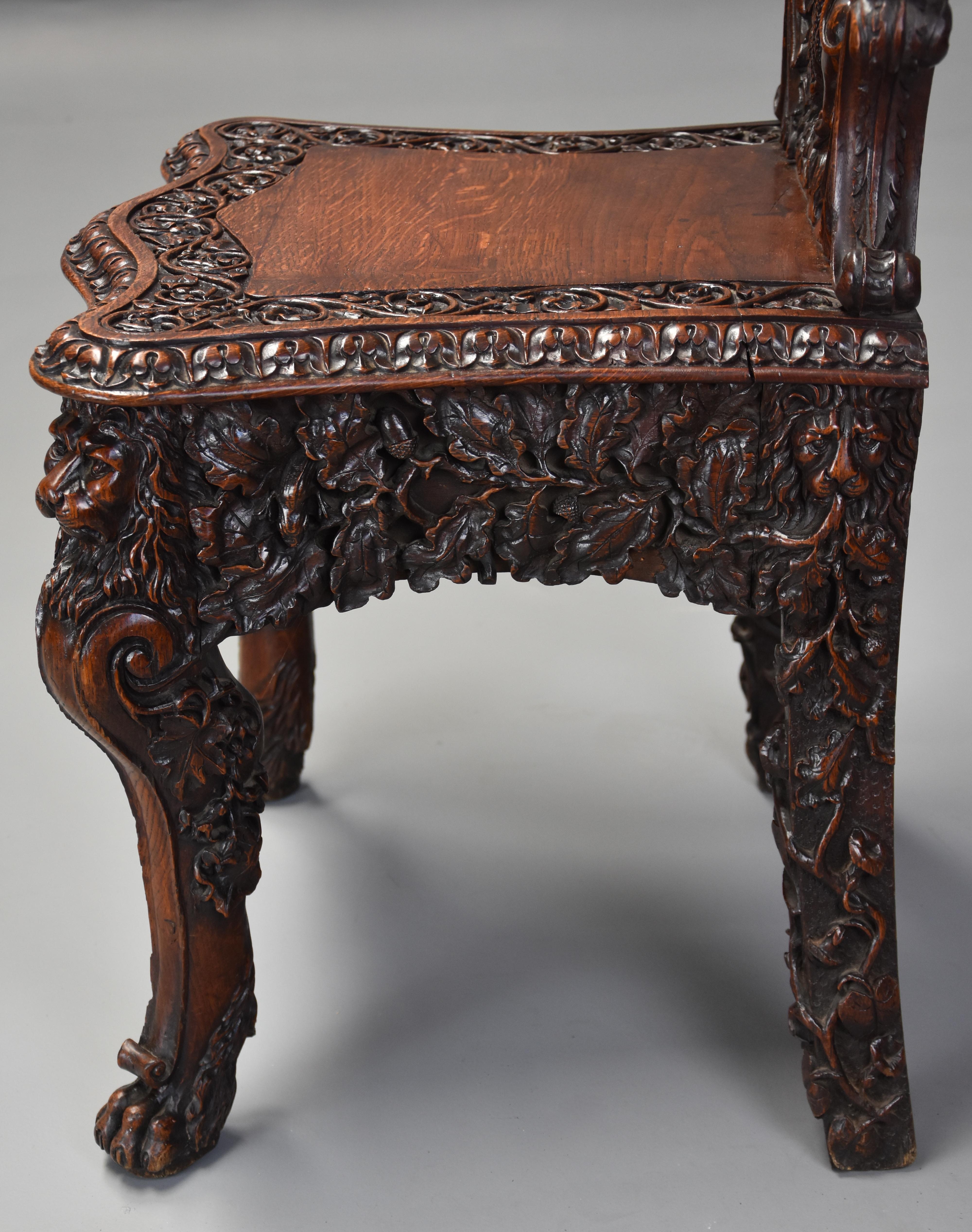 Pair of 19th Century Exhibition Quality Carved Oak Chairs of Large Proportion For Sale 10