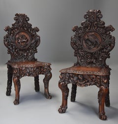 Pair of 19th Century Exhibition Quality Carved Oak Chairs of Large Proportion