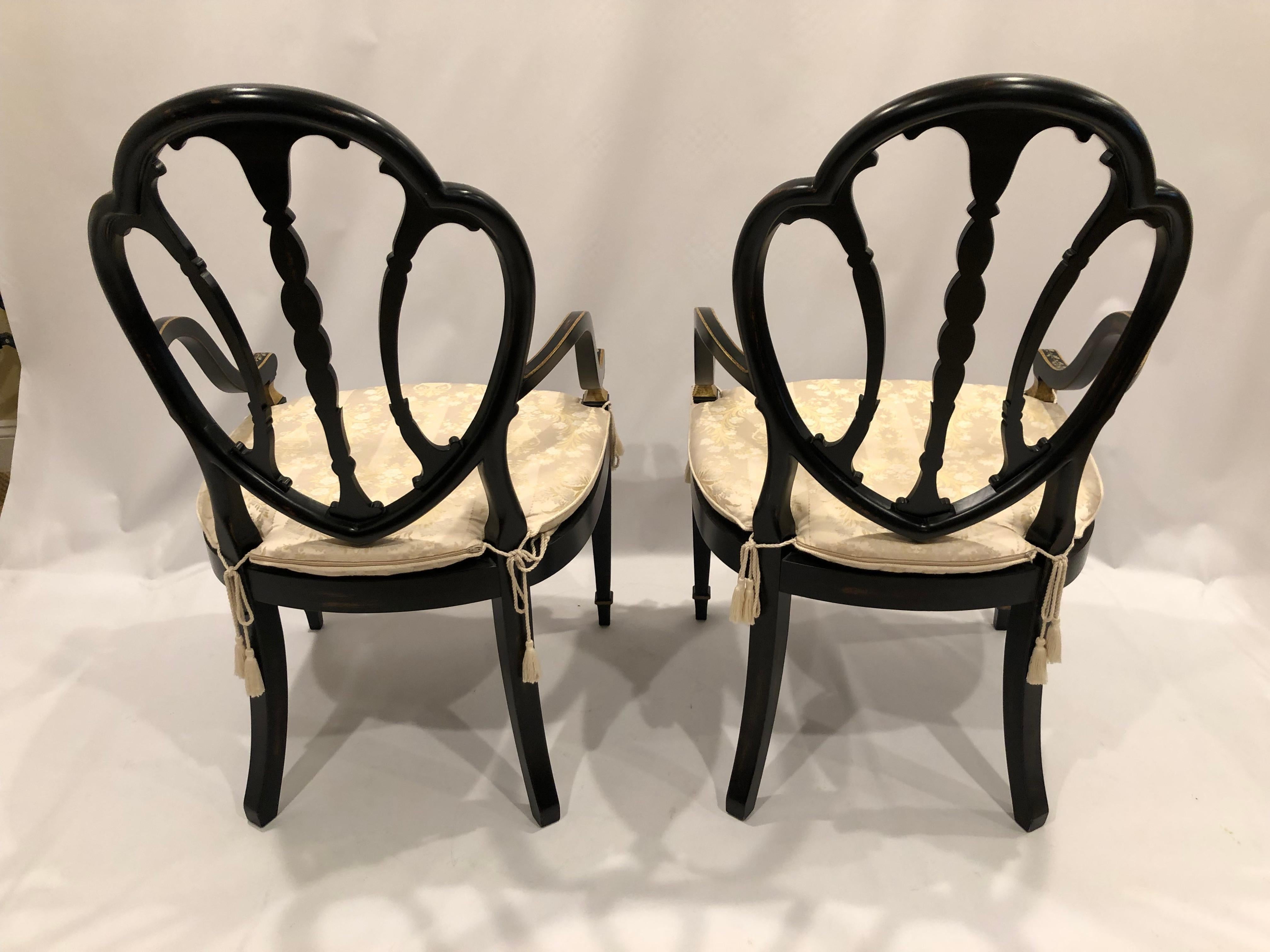 Superb Pair of Adam Style Handpainted Armchairs with Caned Seats For Sale 4