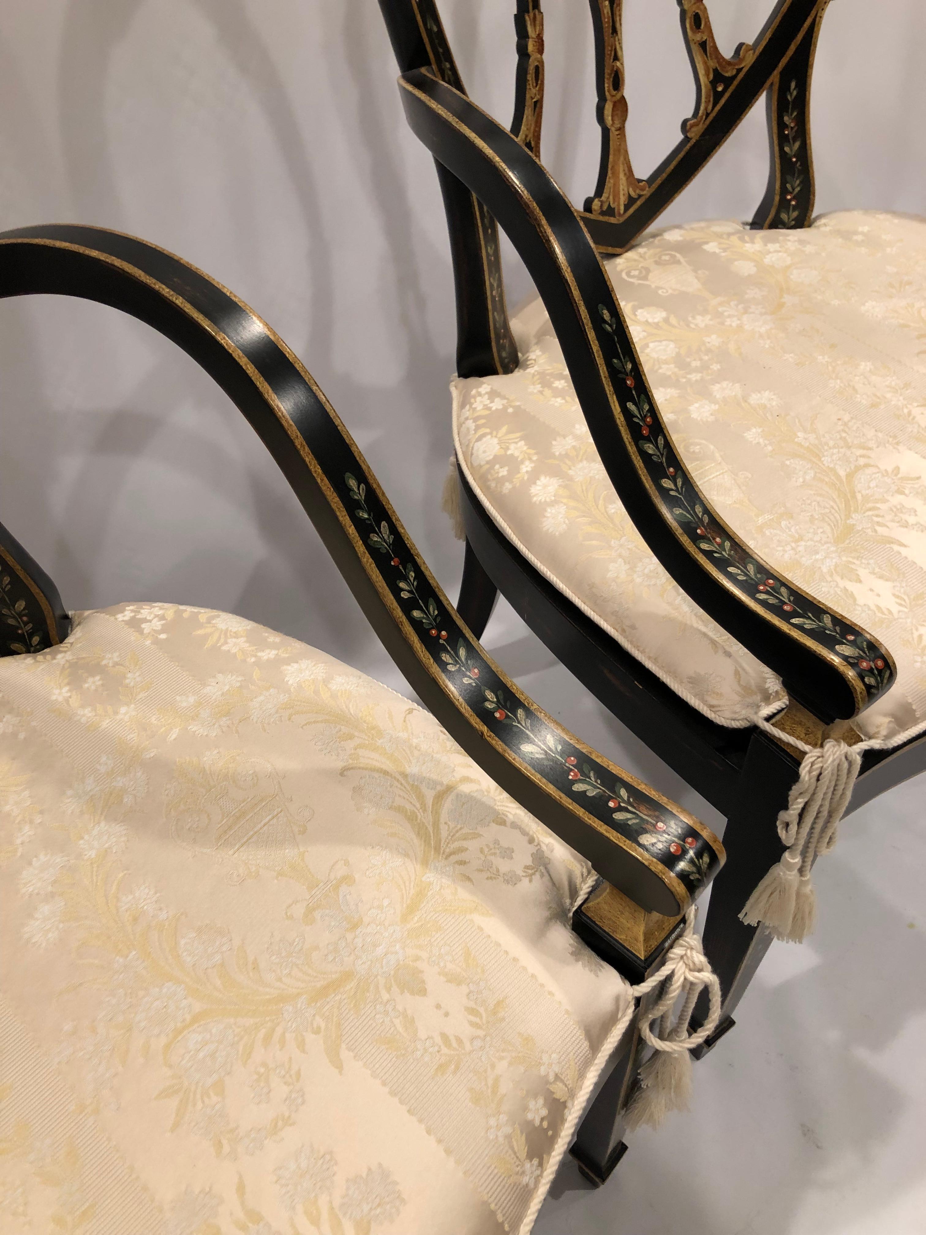 Superb Pair of Adam Style Handpainted Armchairs with Caned Seats For Sale 9