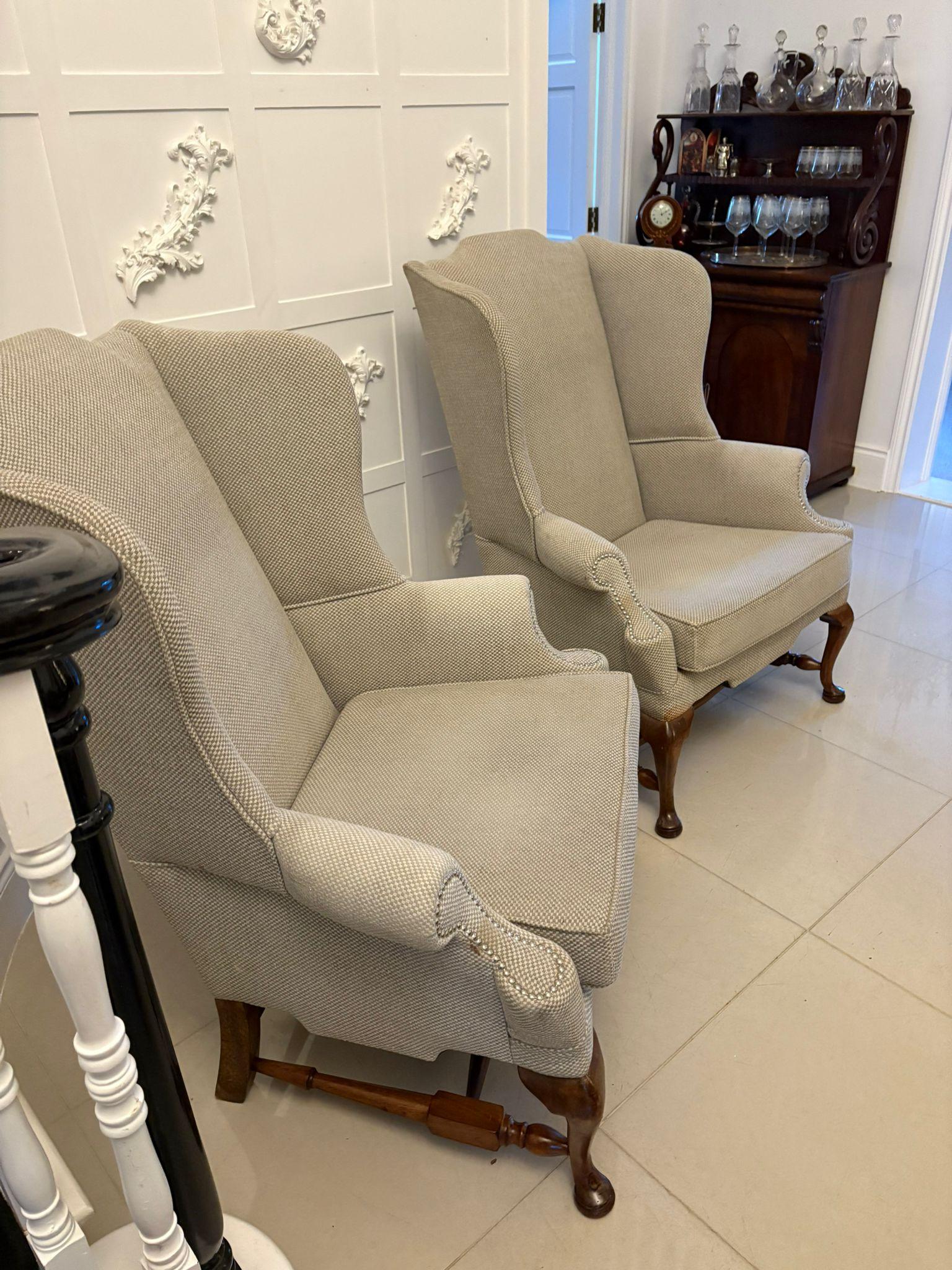 20th Century Superb Pair of Antique Wing Chairs on Quality Mahogany Cabriole Legs