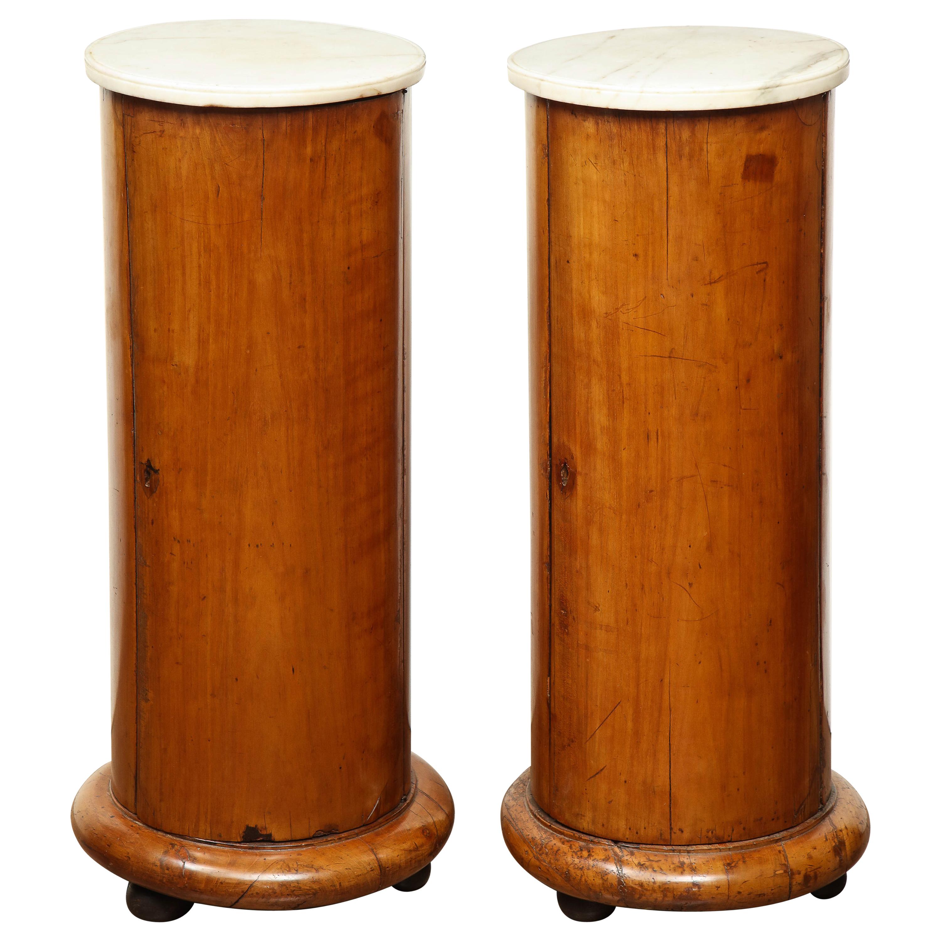 Superb Pair of Austrian Fruitwood, Marble Topped Columns, circa 1830 For Sale