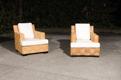 Superb Pair of Block Island Rattan Cane Club Chairs by John Hutton for Donghia