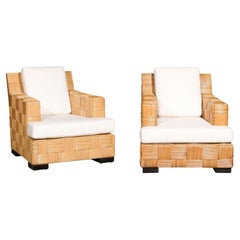 Superb Pair of Block Island Rattan Cane Club Chairs by John Hutton for Donghia