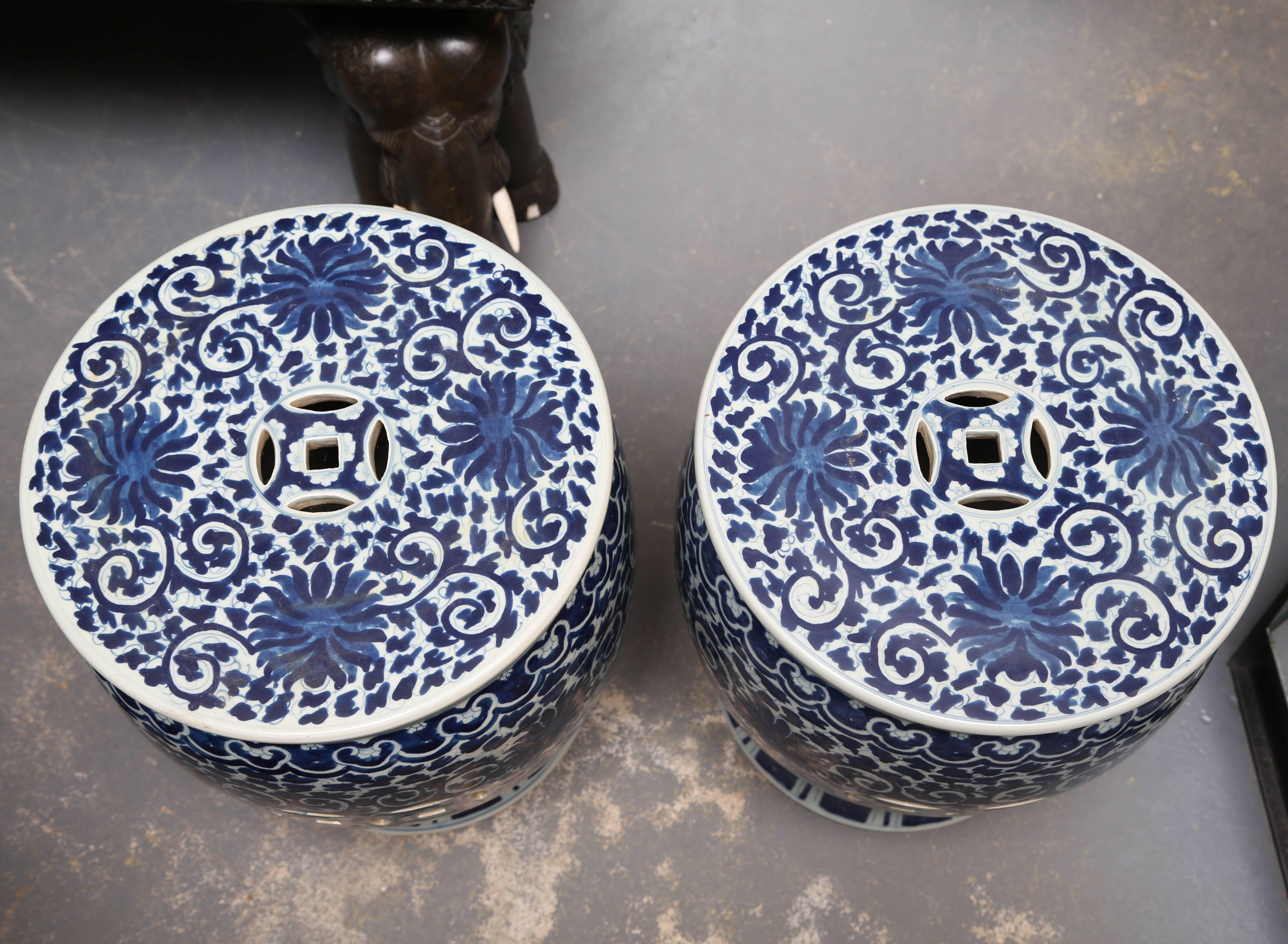 Rich blue color with pierced tops - elegant design and style.
This is a finely painted, yet heavy terracotta pair.
