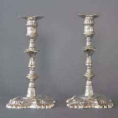 Superb Pair of Cast George II Silver Candlesticks, London 1749
