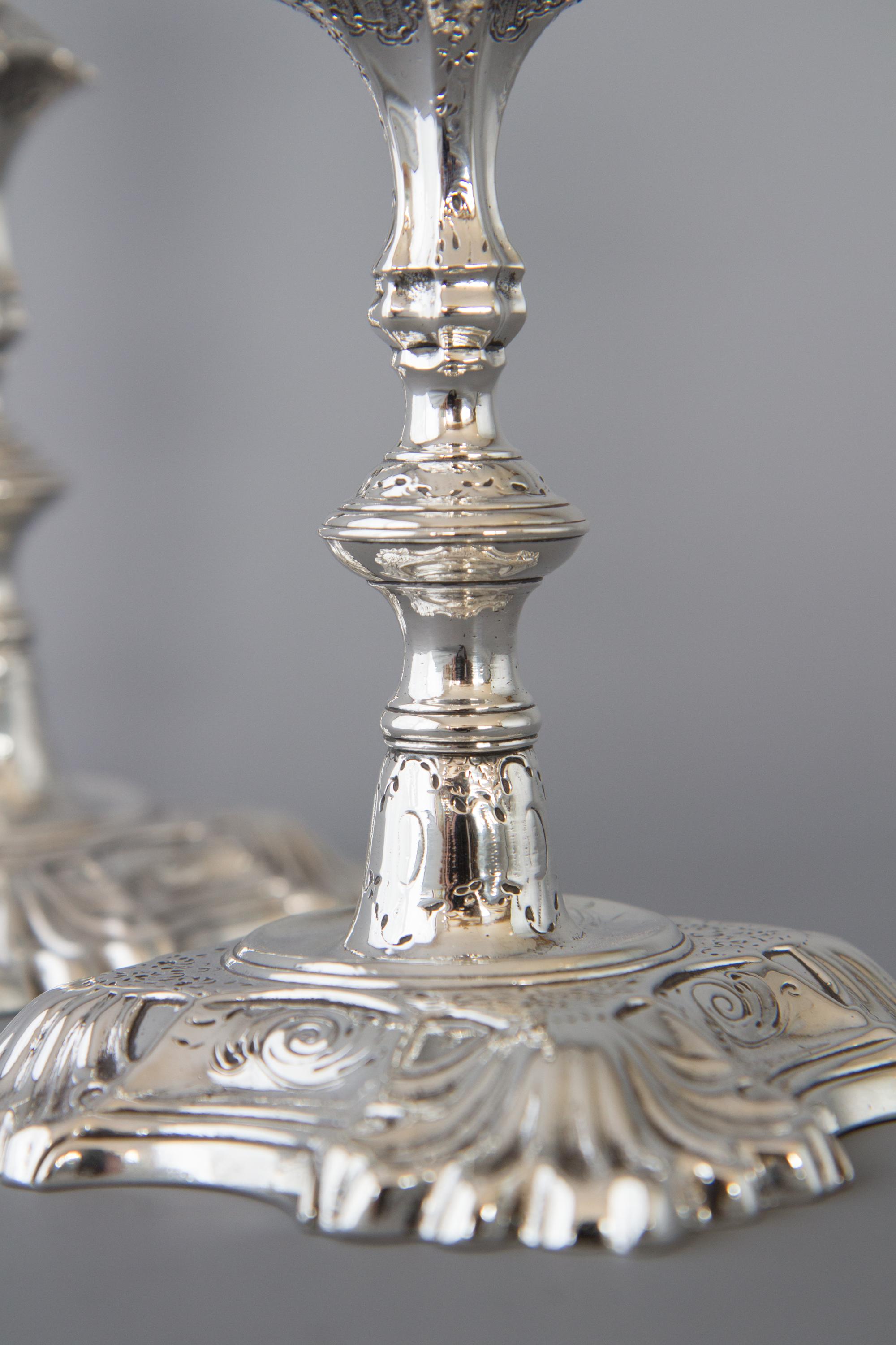 Sterling Silver Superb Pair of Cast George II Silver Candlesticks, London 1749