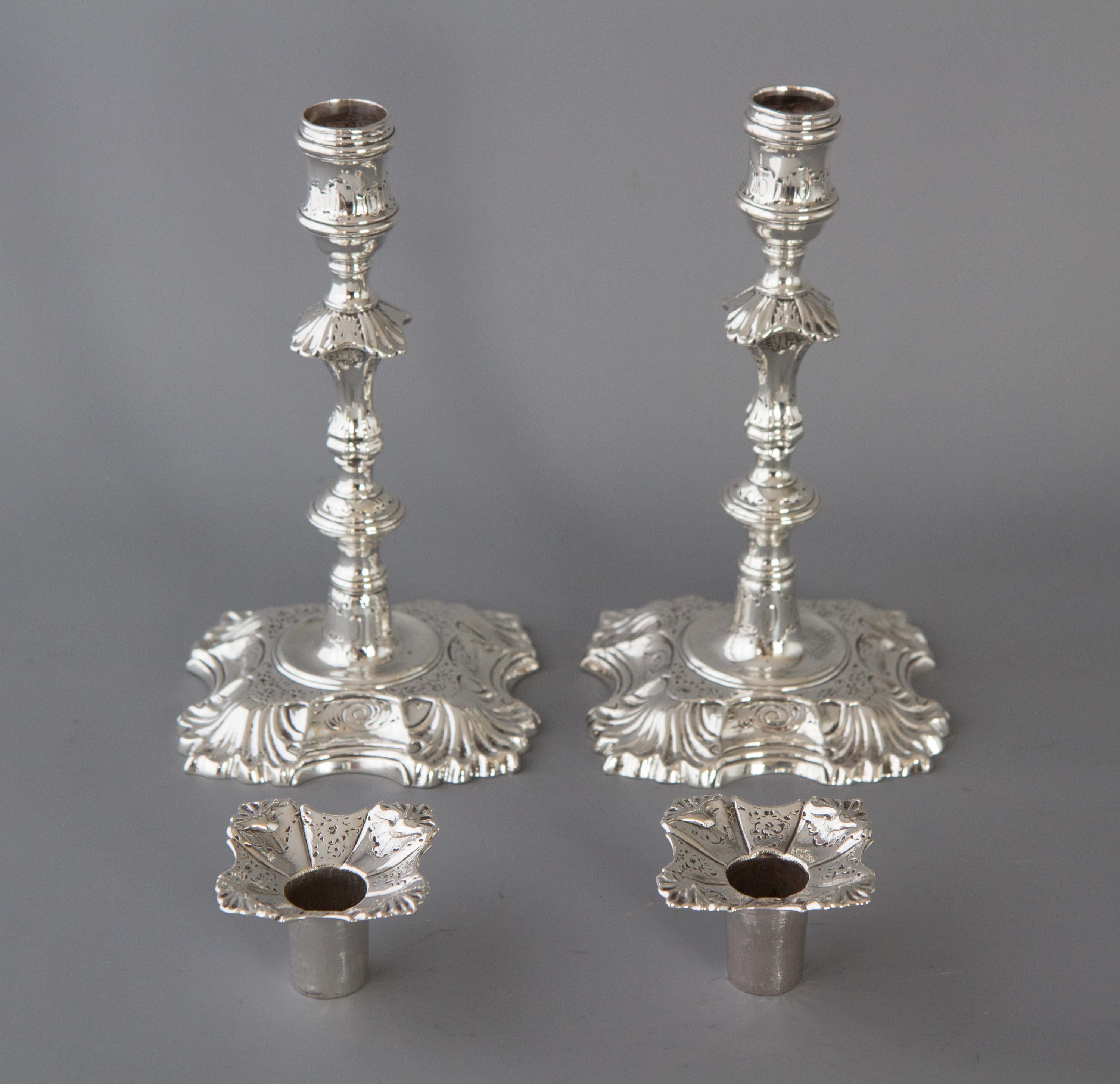 Superb Pair of Cast George II Silver Candlesticks, London 1749 2