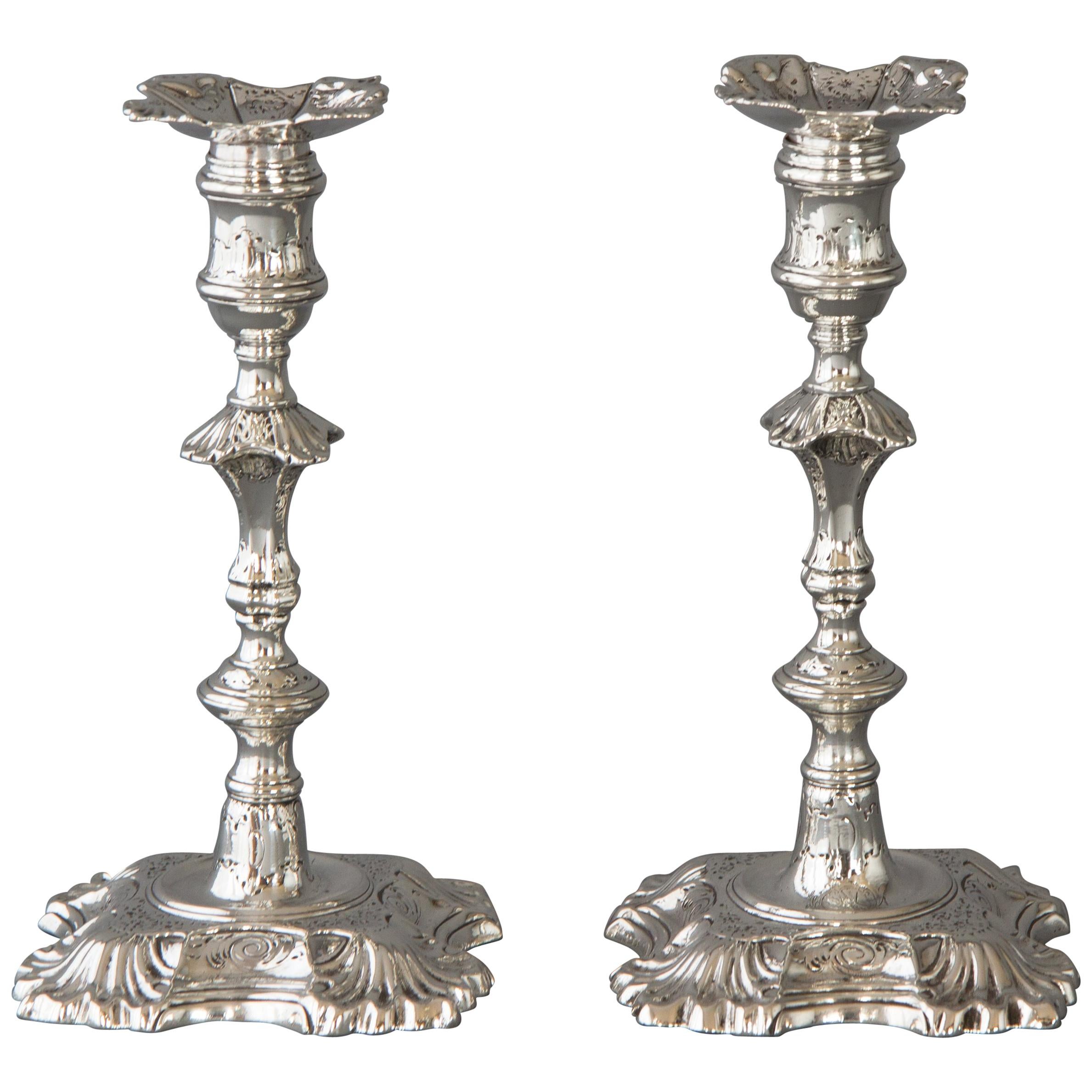 Superb Pair of Cast George II Silver Candlesticks, London 1749