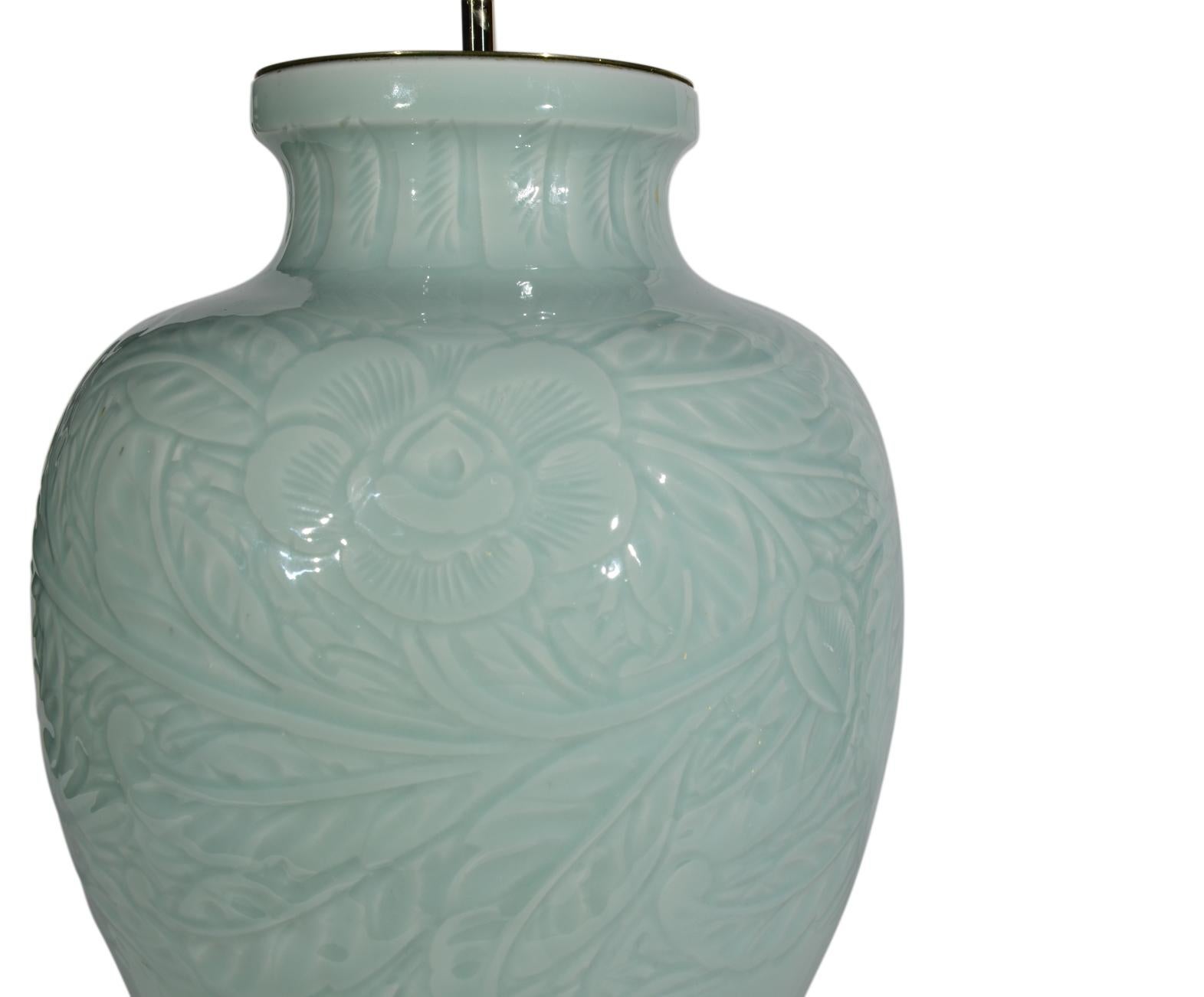 Glazed Superb Pair of Chinese Celadon Table Lamps For Sale