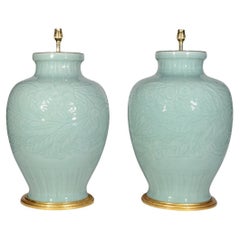 Antique Superb Pair of Chinese Celadon Table Lamps