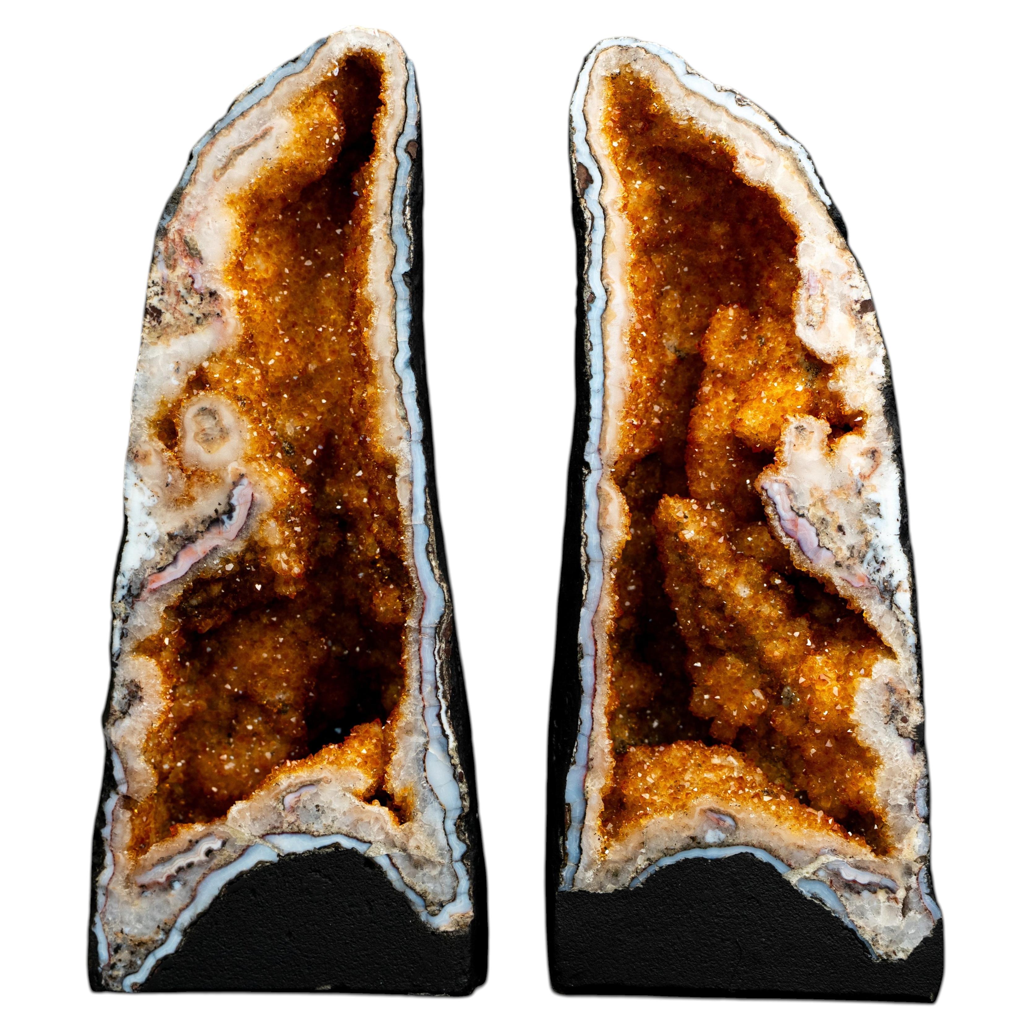 Superb Pair of Citrine Crystal Geode Cathedrals For Sale