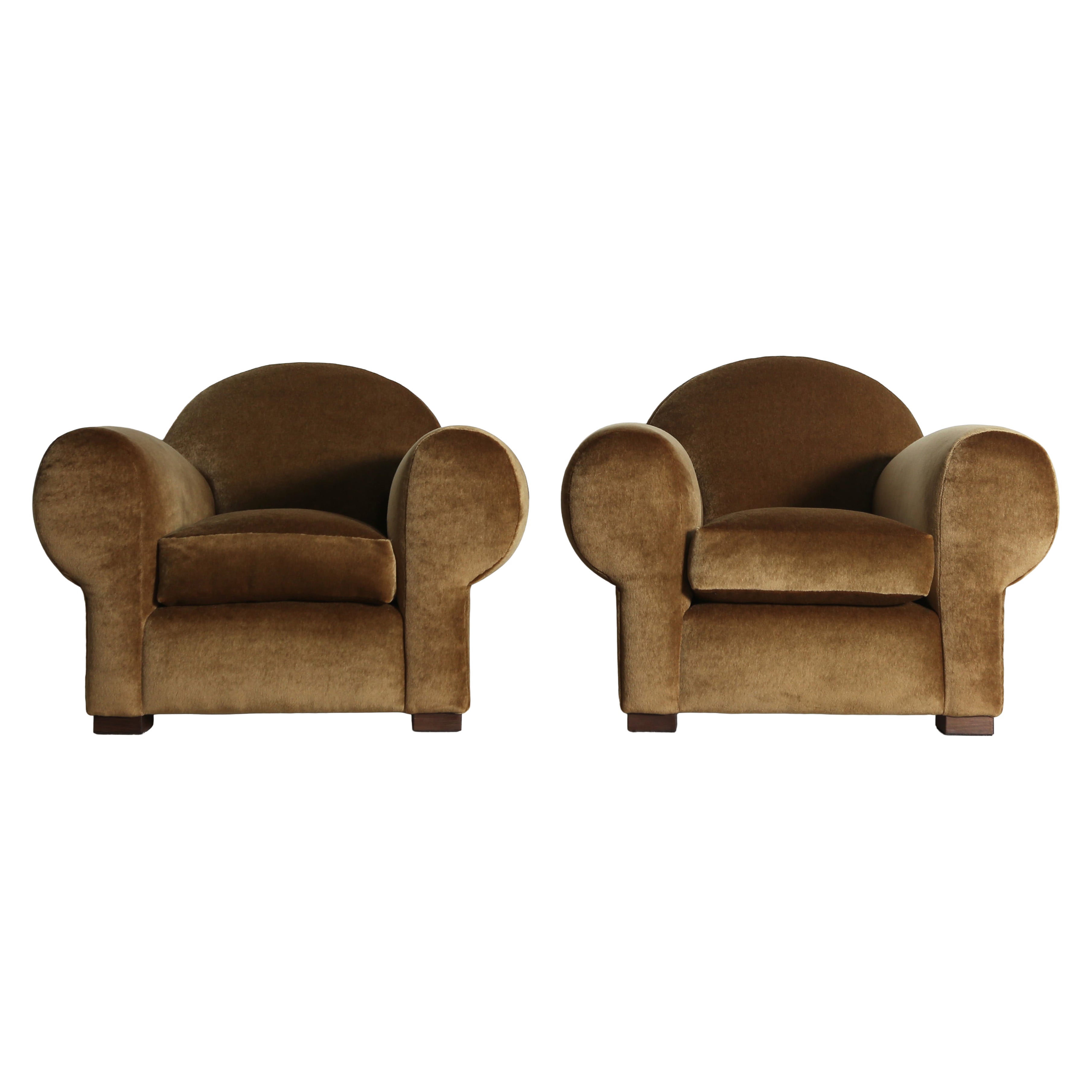 Hervorragendes Paar Clubsessel, gepolstert mit Mohair