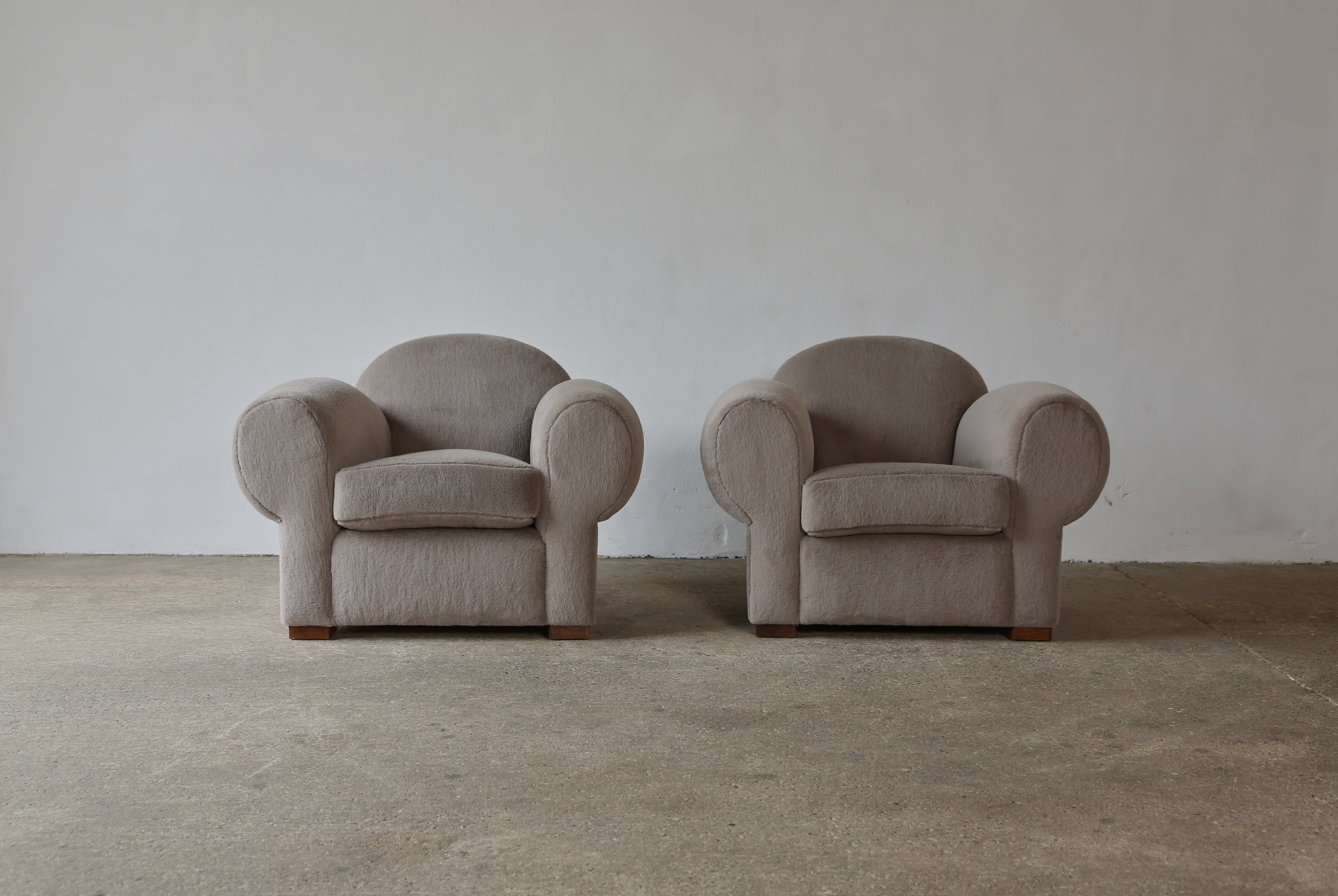Art Deco Superb Pair of Club Chairs, Upholstered in Pure Alpaca