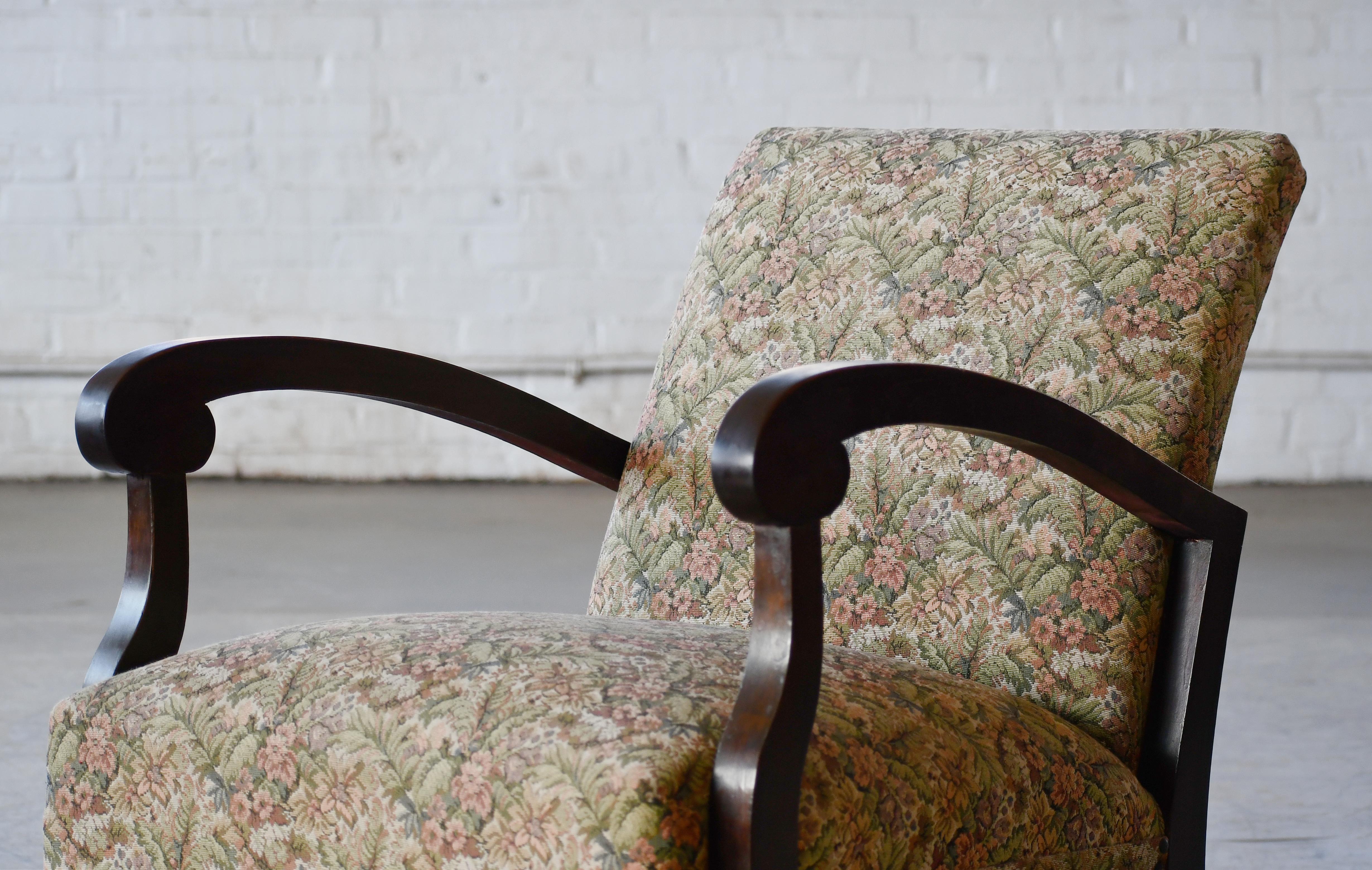 Wool Superb pair of Danish late Art Deco Lounge Chairs with Birch Armrests 1930s  For Sale