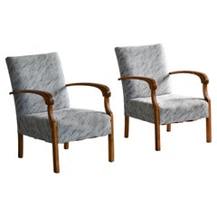 Superb pair of Danish late Art Deco Lounge Chairs with Birch Armrests  1930s 