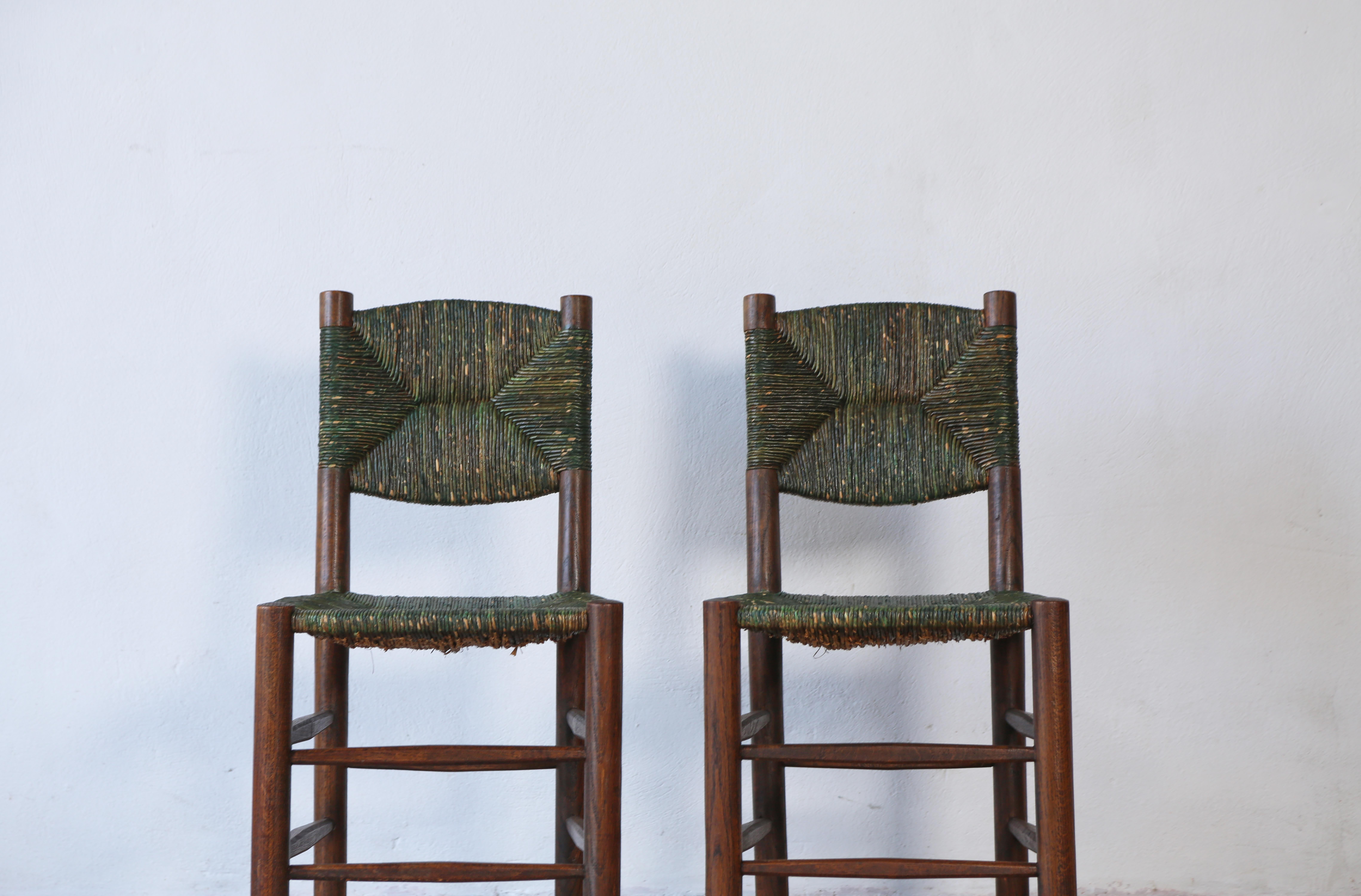 French Superb Pair of Early Charlotte Perriand Model 19 Bauche Chairs, France, 1950s For Sale