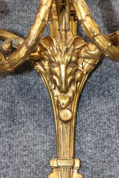 Superb Pair of Electrified Rams Head Neoclassical French Bronze Sconces
