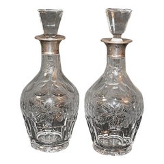 Superb Pair of English 19th Century Etched Glass Decanters