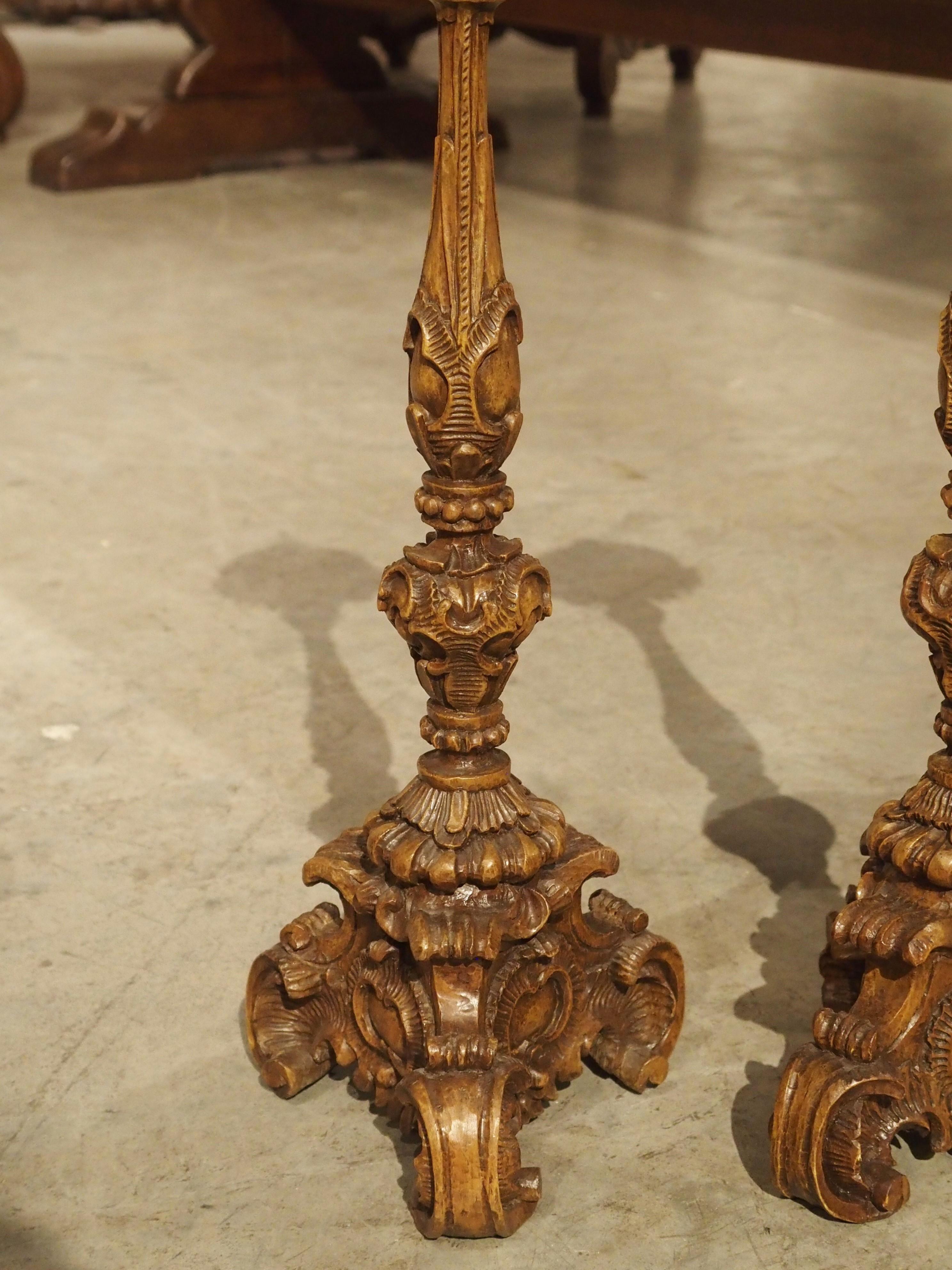 Superb Pair of Finely Carved 18th Century French Candlesticks 5