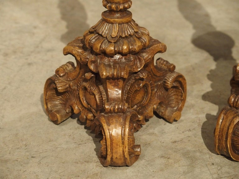 Superb Pair of Finely Carved 18th Century French Candlesticks For Sale 6