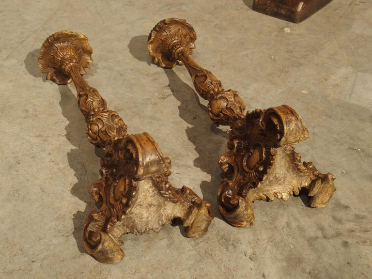 Superb Pair of Finely Carved 18th Century French Candlesticks For Sale 11