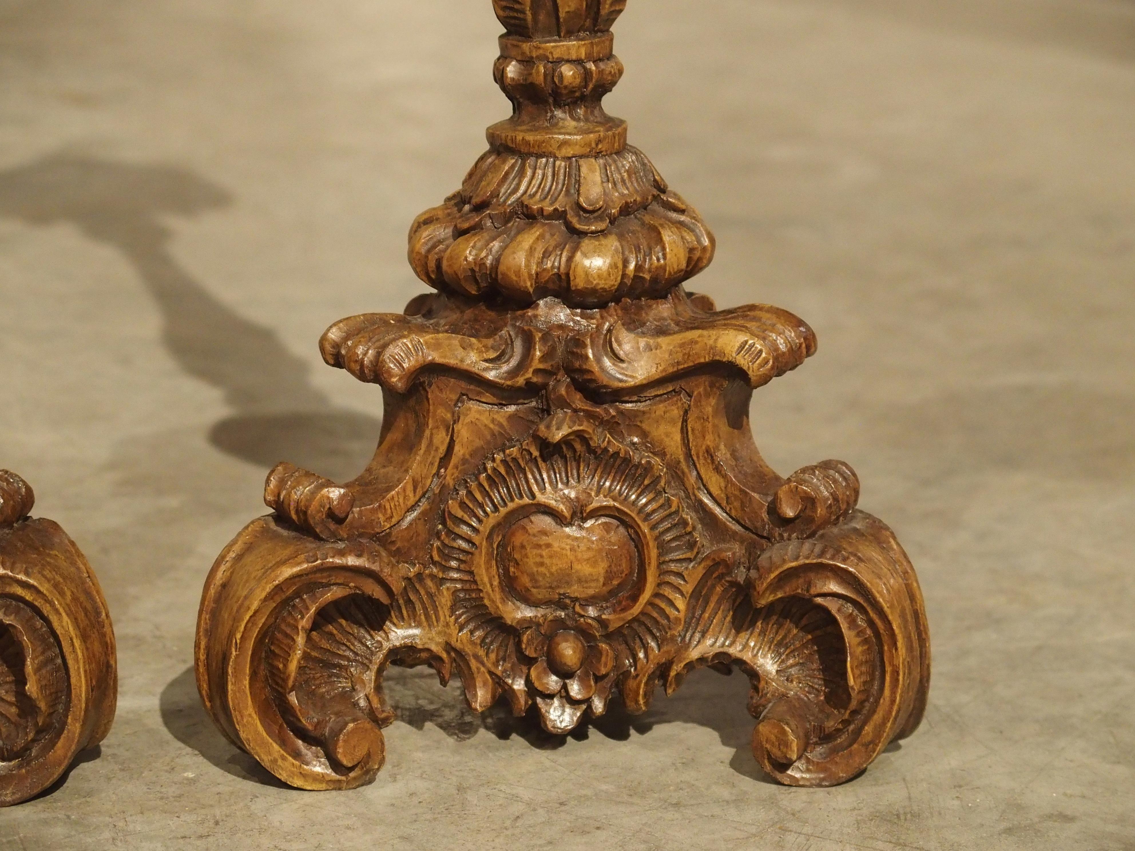 Hand-Carved Superb Pair of Finely Carved 18th Century French Candlesticks
