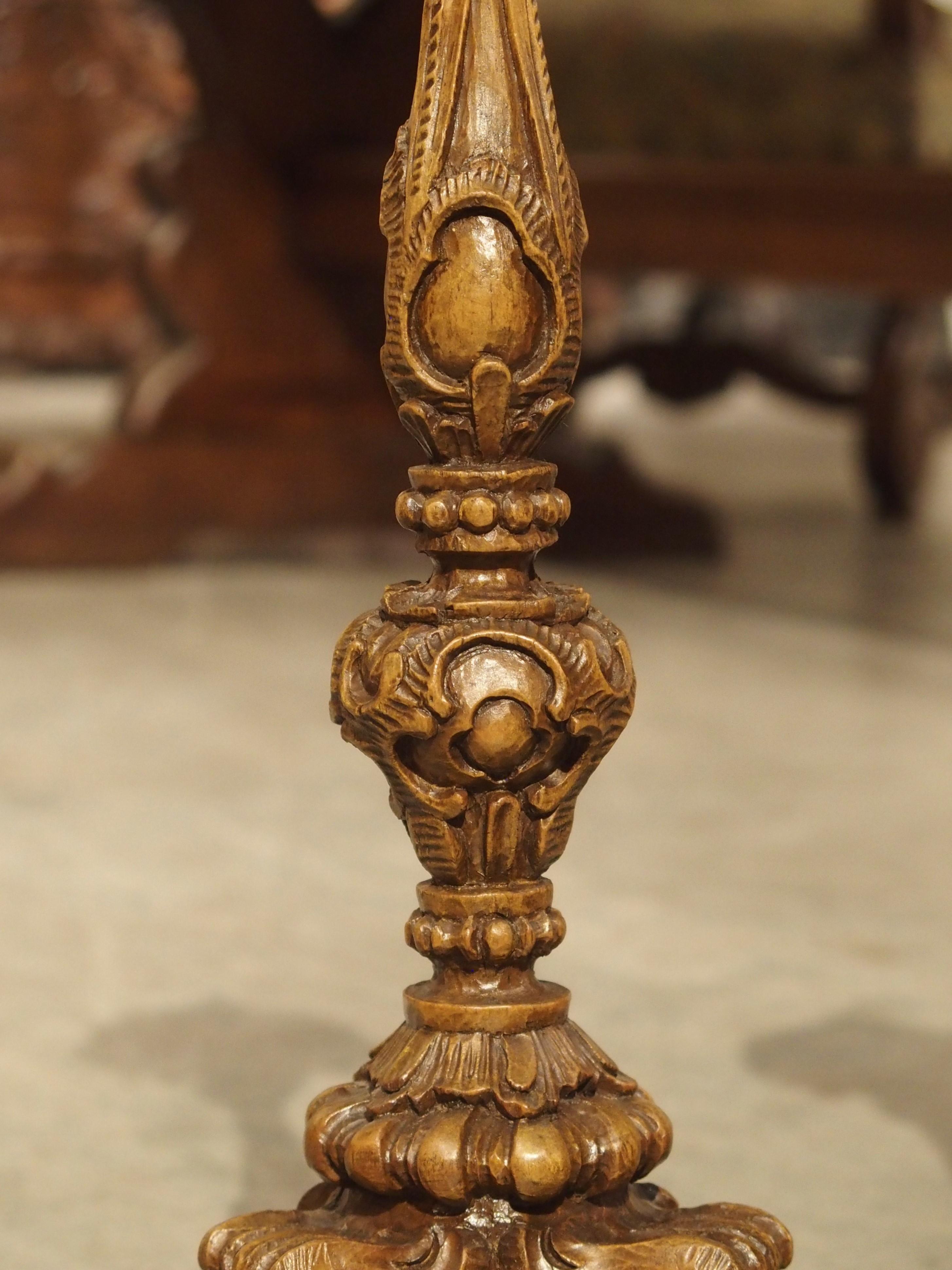 Superb Pair of Finely Carved 18th Century French Candlesticks In Good Condition In Dallas, TX