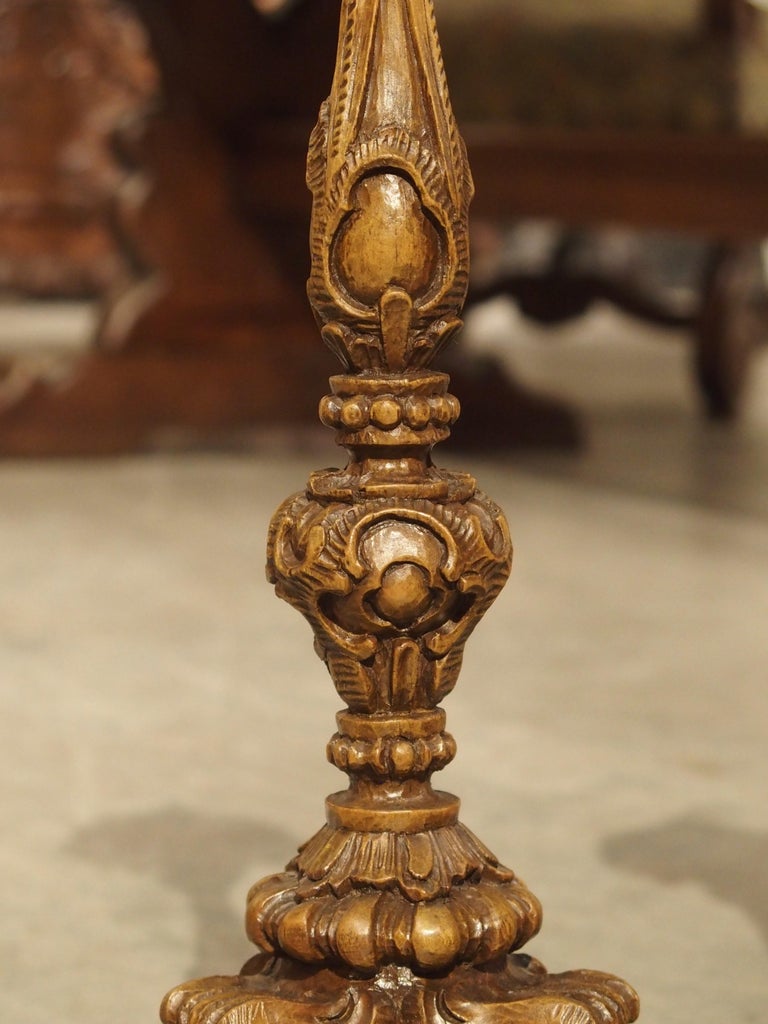 Superb Pair of Finely Carved 18th Century French Candlesticks In Good Condition For Sale In Dallas, TX