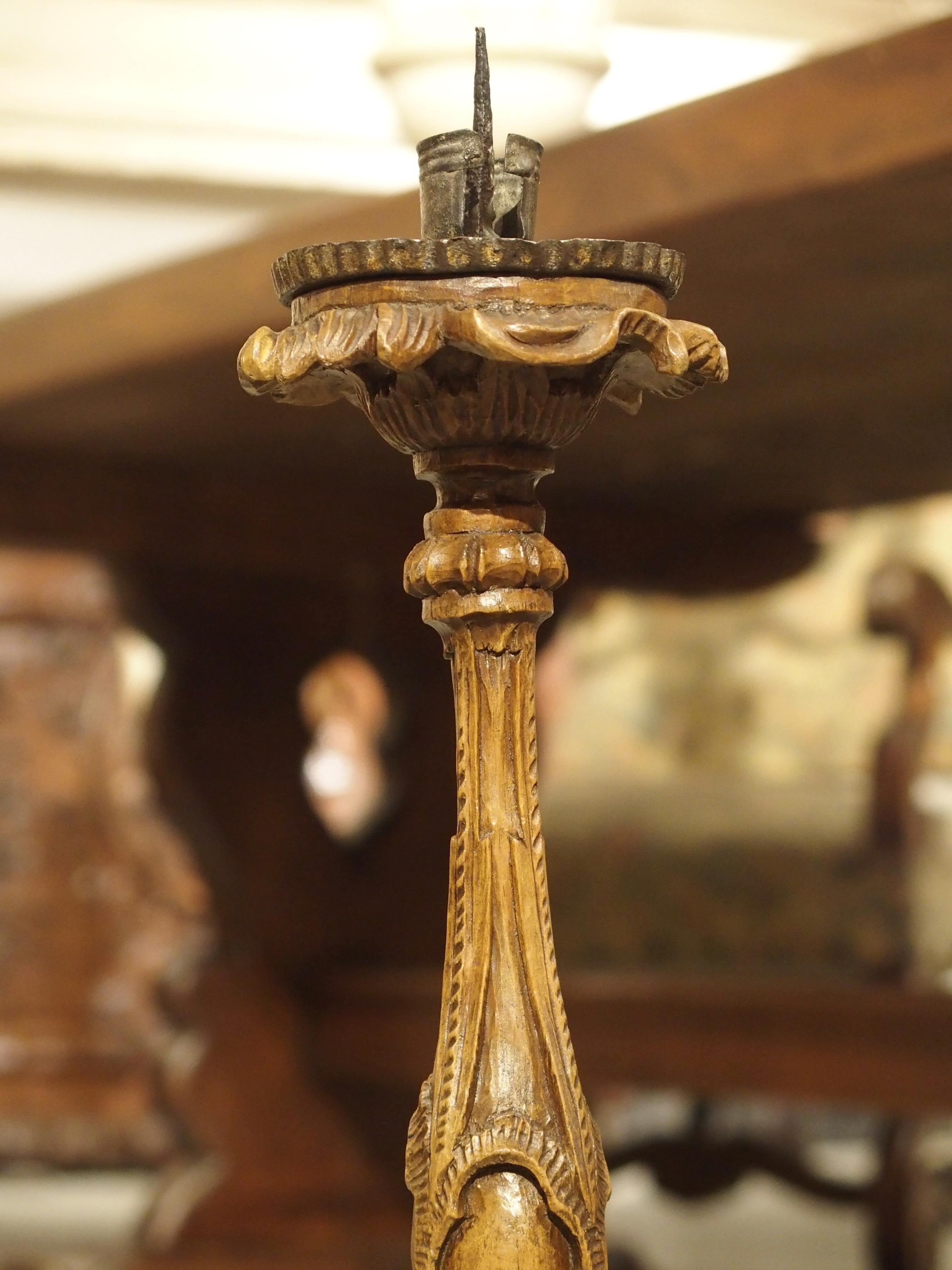 Wood Superb Pair of Finely Carved 18th Century French Candlesticks
