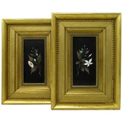 Superb Pair of Framed Pietra Dura Italian Wall Plaques Still Life Flowers