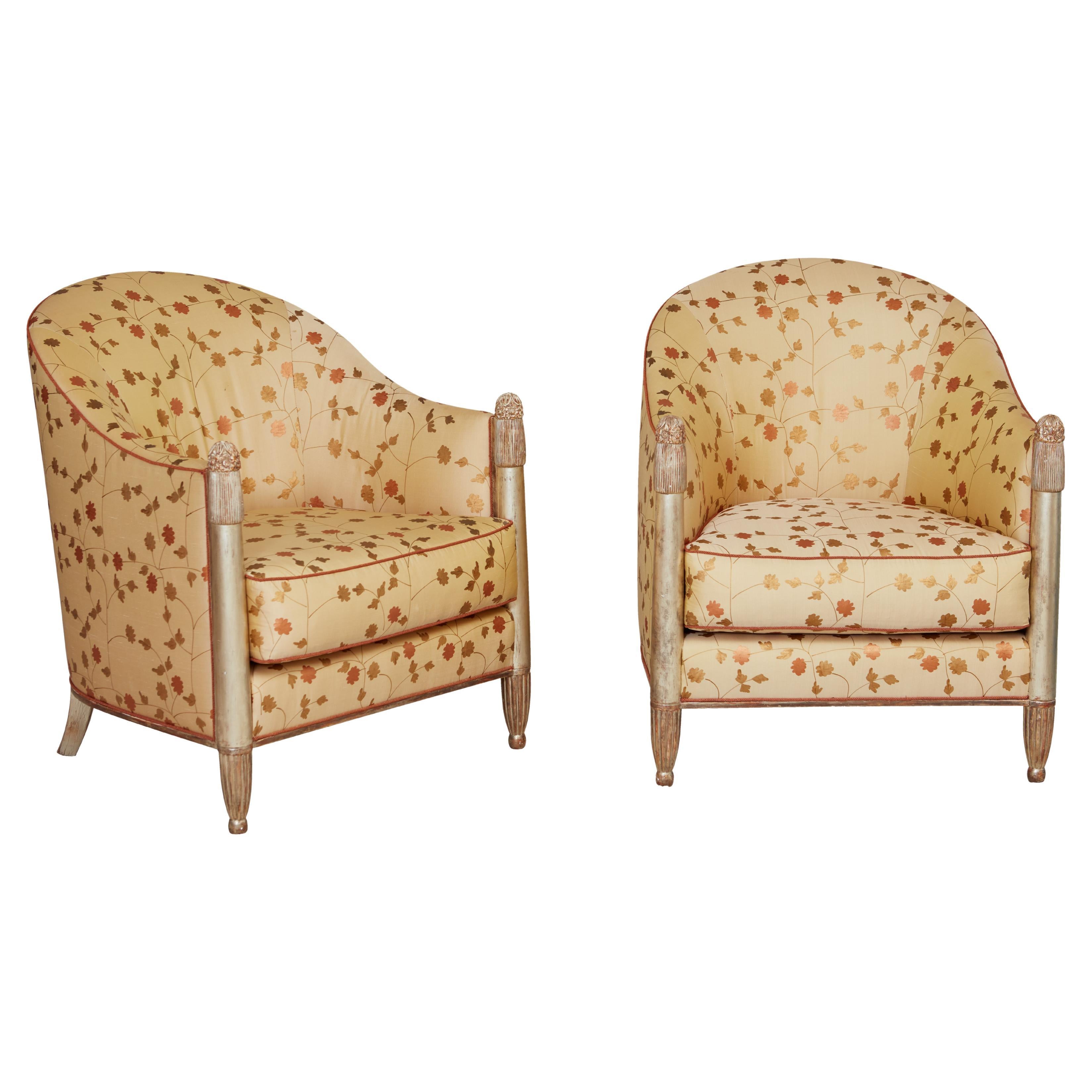 Superb Pair of French Art Deco Silver Gilt Armchairs, Attr: Sue et Mare