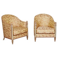 Superbe paire de fauteuils Art Déco français en argent doré, attribuée à Sue et Mare