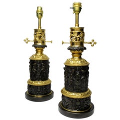 Superb Pair of French Bronze Electric Table Lamps Ormolu Mounts Mid-19th Century