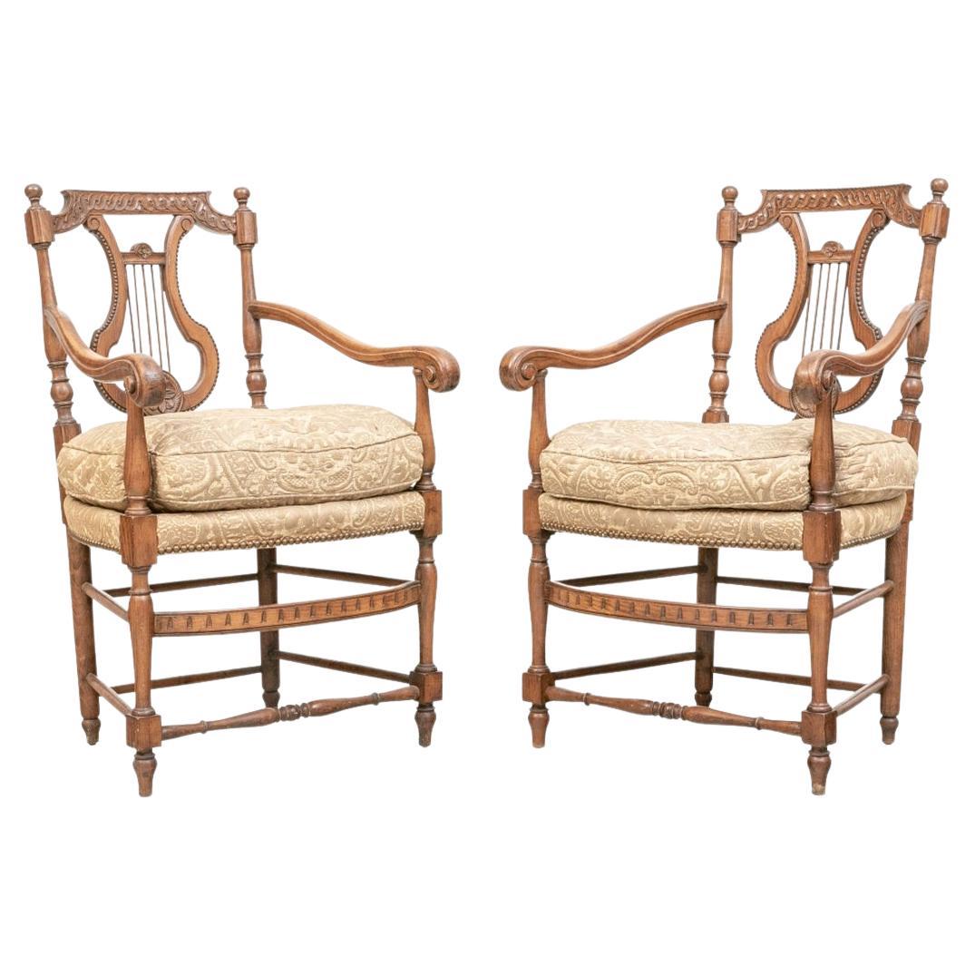 Superb Pair of French Country Style Lyre Back Armchairs