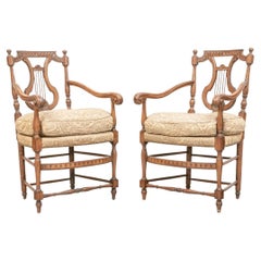 Vintage Superb Pair of French Country Style Lyre Back Armchairs