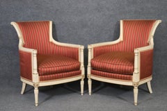 Superb Pair of French Directoire Painted Upholstered Bergere Chairs Circa 1940
