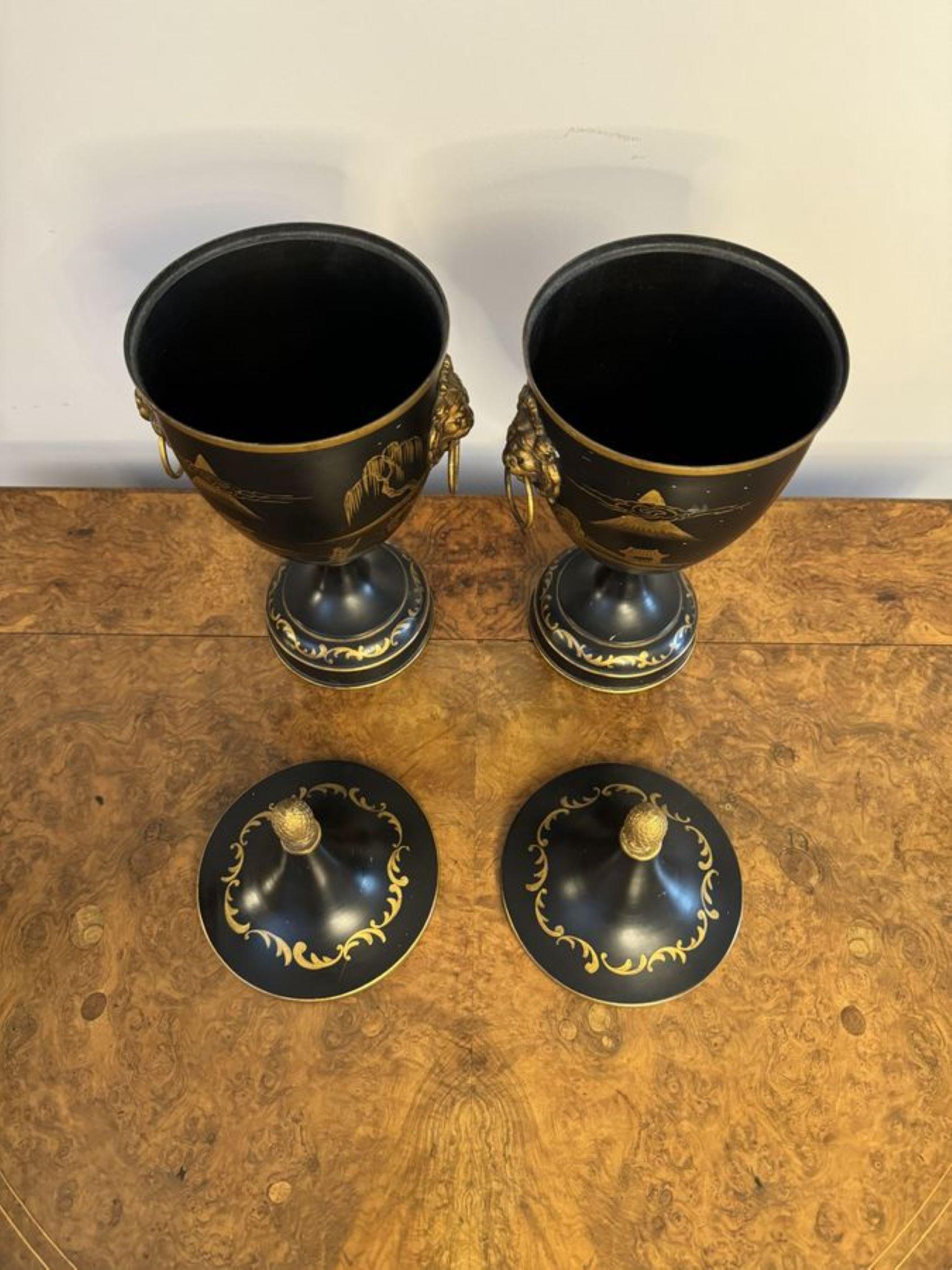 Hervorragendes Paar französischer handbemalter Toleware-Urnen aus Kastanienholz  im Zustand „Gut“ im Angebot in Ipswich, GB