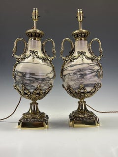 French Neoclassical Marble & Ormolu Urns as Table Lamps, 1850