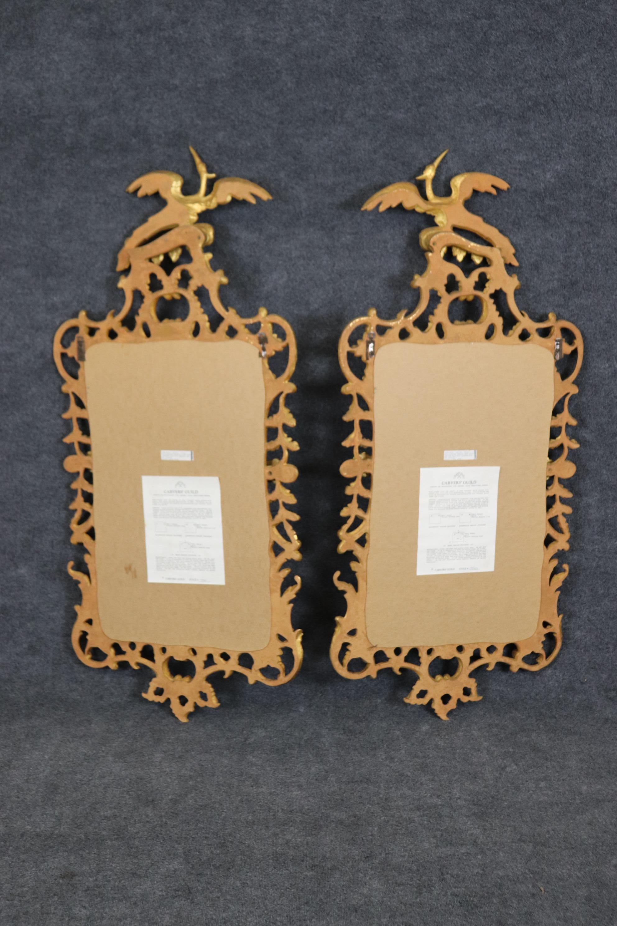 American Superb Pair Of Gilded Carver's Guild Phoenix Birds Left and Right Pair Mirrors For Sale