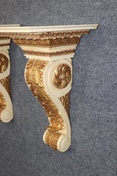 Superb Pair of Gilded Creme Painted Corbels or Wall Mounted Shelves