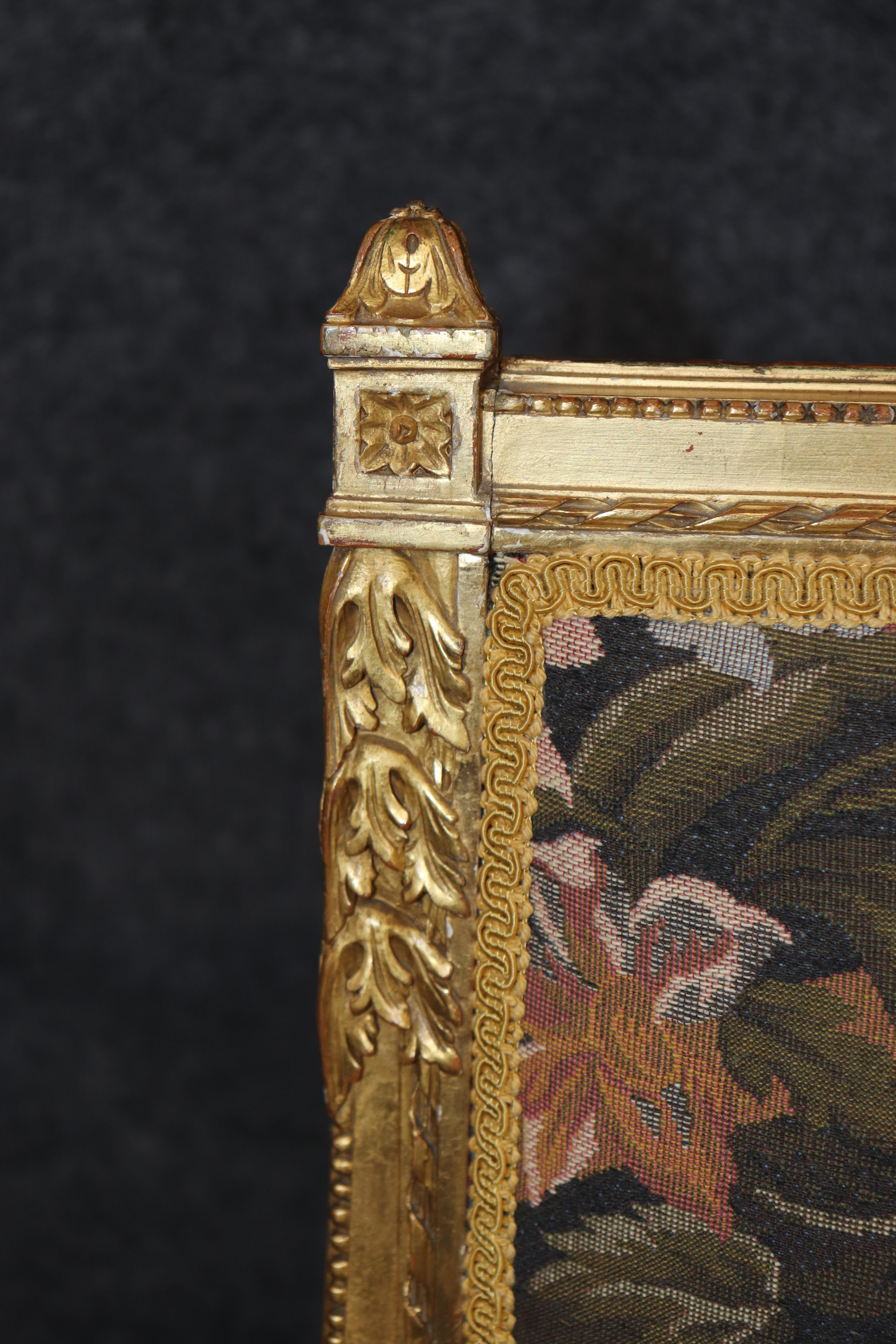 Superb Pair of Gold Leaf Gilded French Louis XVI Style Armchairs with Birds For Sale 3