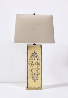Superb Pair of Hand Painted "Eglomisé" Glass Lamps, by Maison Jansen